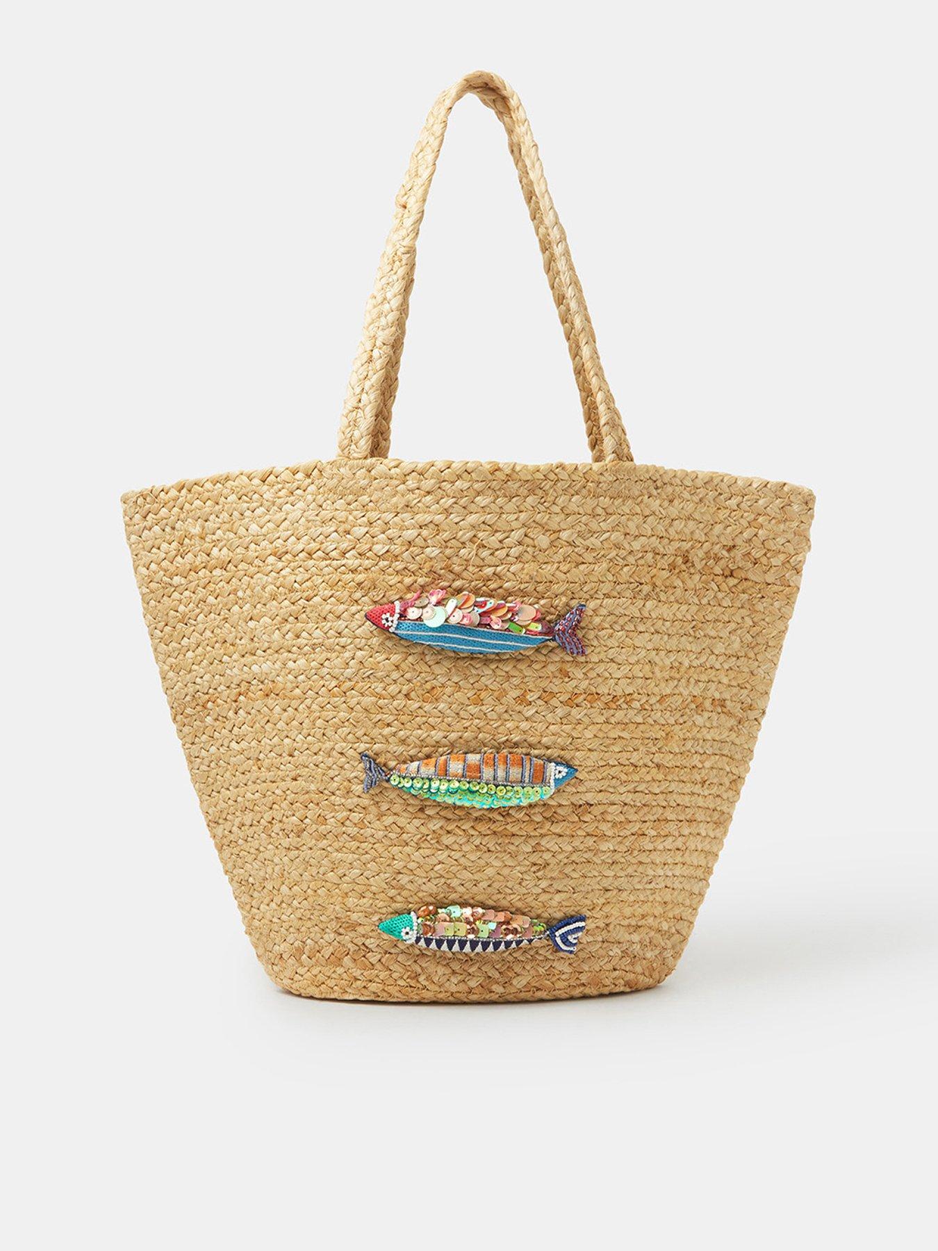  image of accessorize-beaded-fish-woven-basket-bag