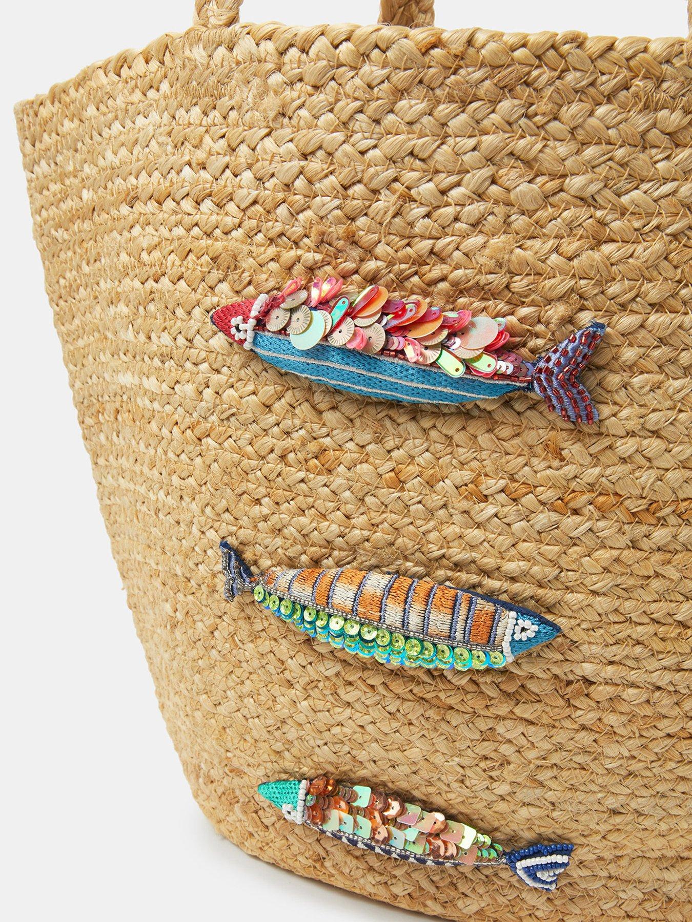  image of accessorize-beaded-fish-woven-basket-bag