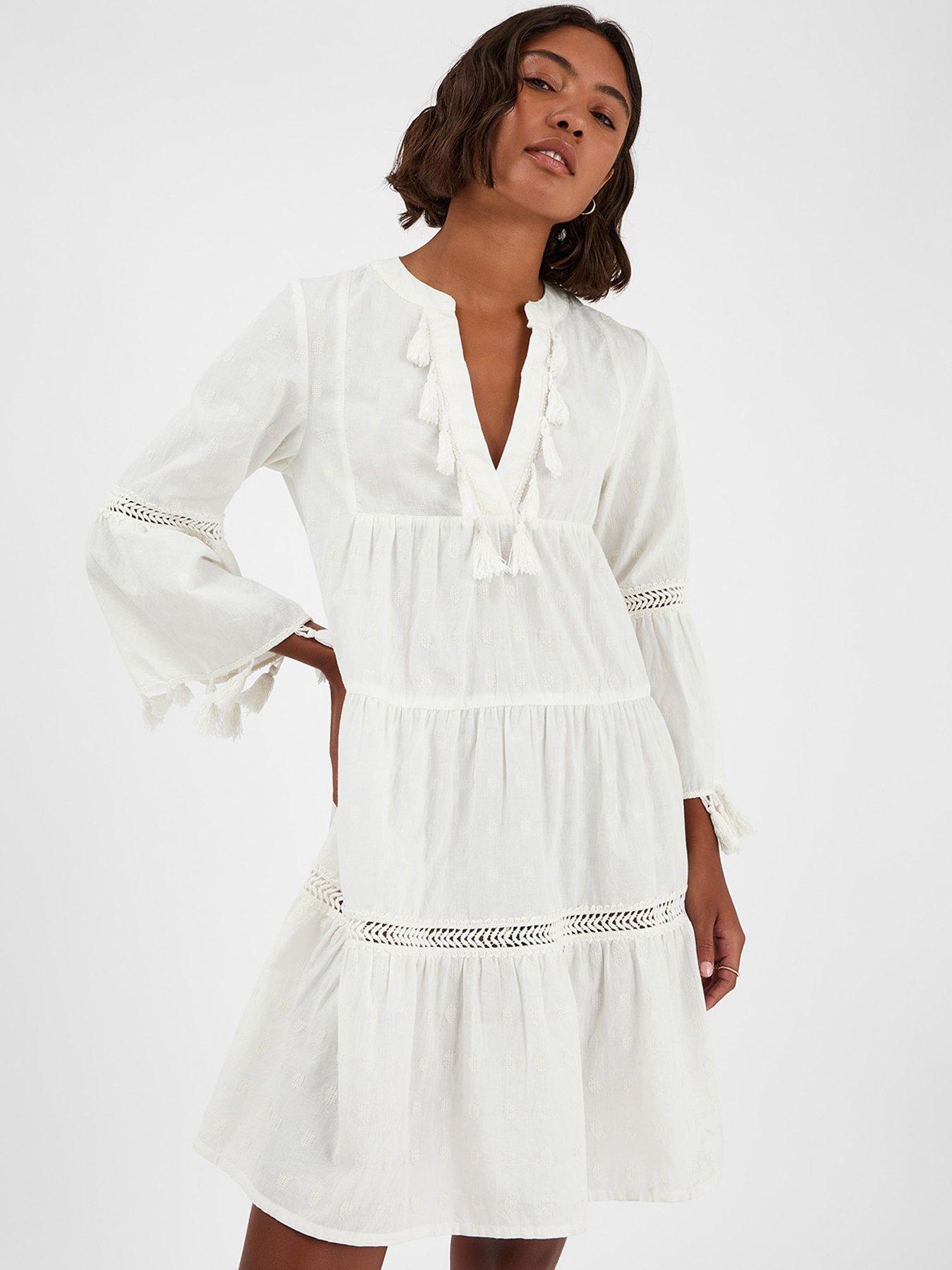 Accessorize Flute Sleeve Tassel Tiered Mini Dress