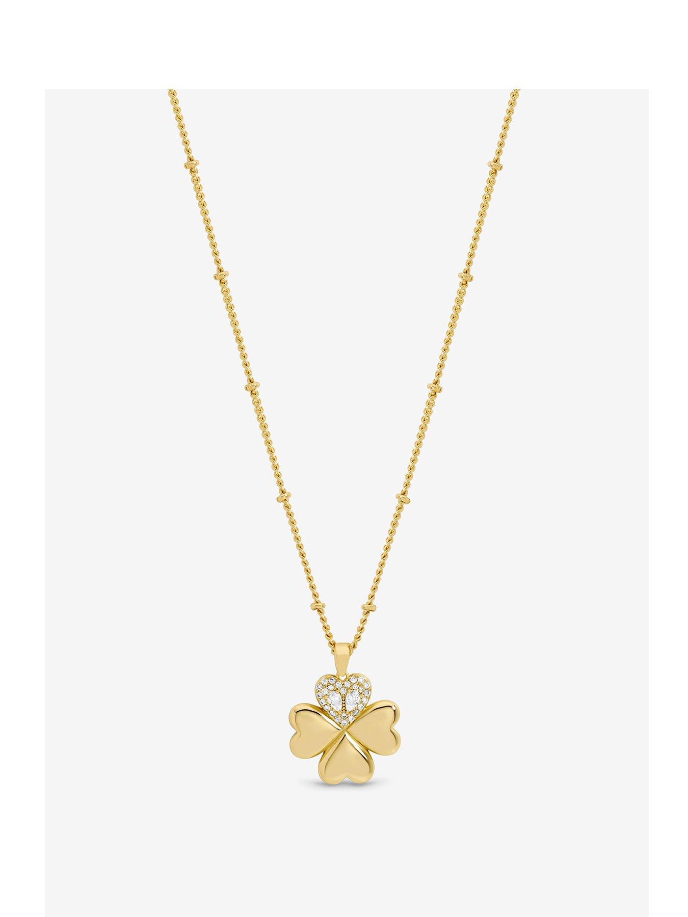 Inicio Gold Plated and Crystal Clover Pendant - Gift Pouch
