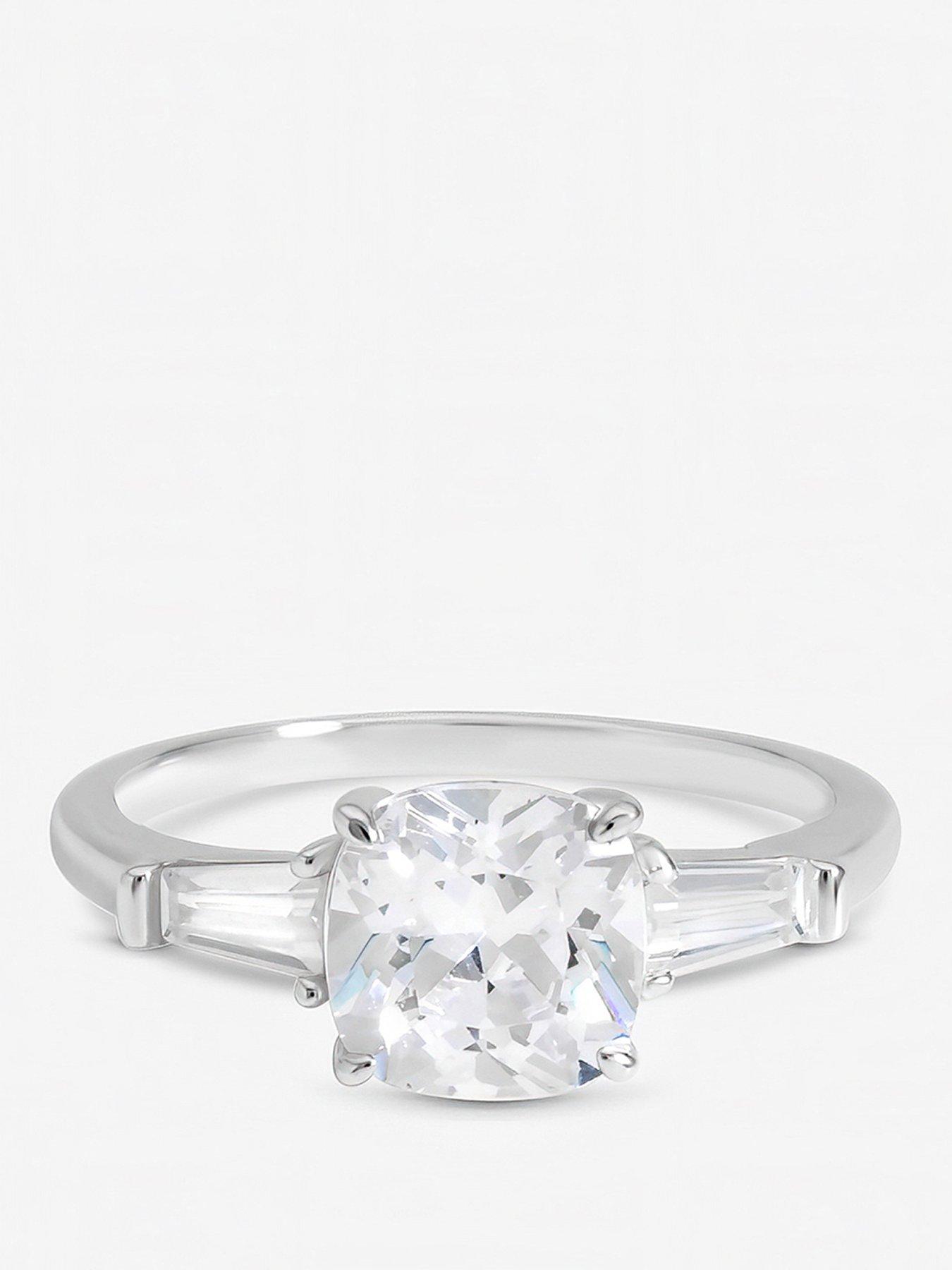 Inicio Inicio Sterling Silver Plated Cubic Zirconia Trilogy Engagement Ring - Gift Pouch