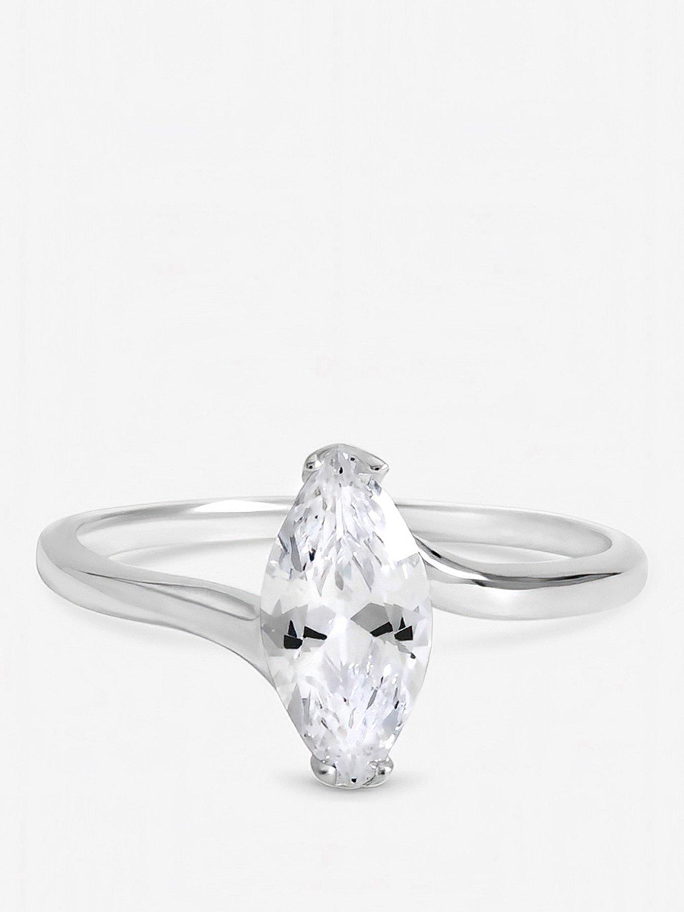 Inicio Inicio Sterling Silver Plated Cubic Zirconia Navette Engagement Ring - Gift Pouch