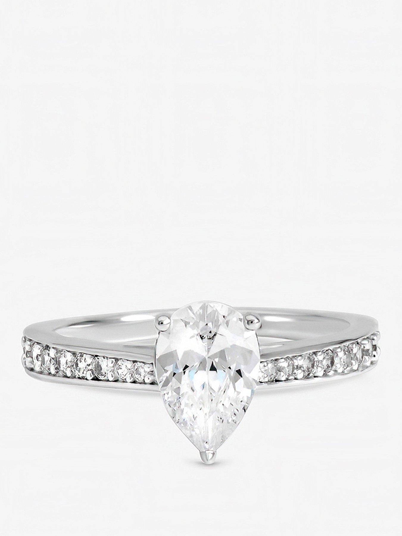 Inicio Inicio Sterling Silver Plated Cubic Zirconia Pear Engagement Ring - Gift Pouch