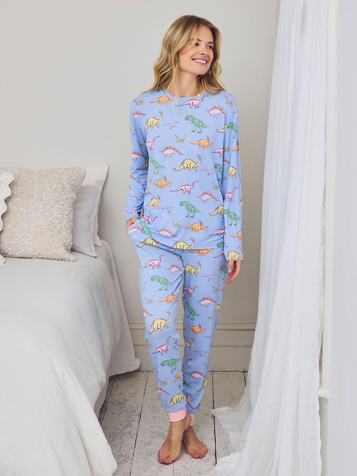 CHELSEA PEERS Dinosaur Print Long Pyjama Set - Blue