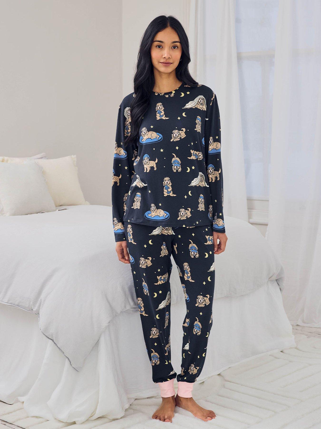 Image 1 of 5 of CHELSEA PEERS Cockapoo Snooze Print Long Pyjama Set