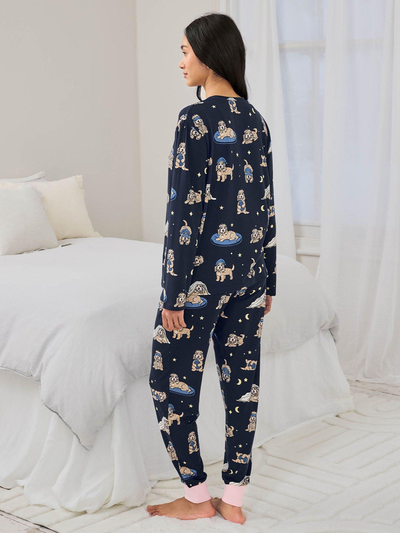 Image 2 of 5 of CHELSEA PEERS Cockapoo Snooze Print Long Pyjama Set