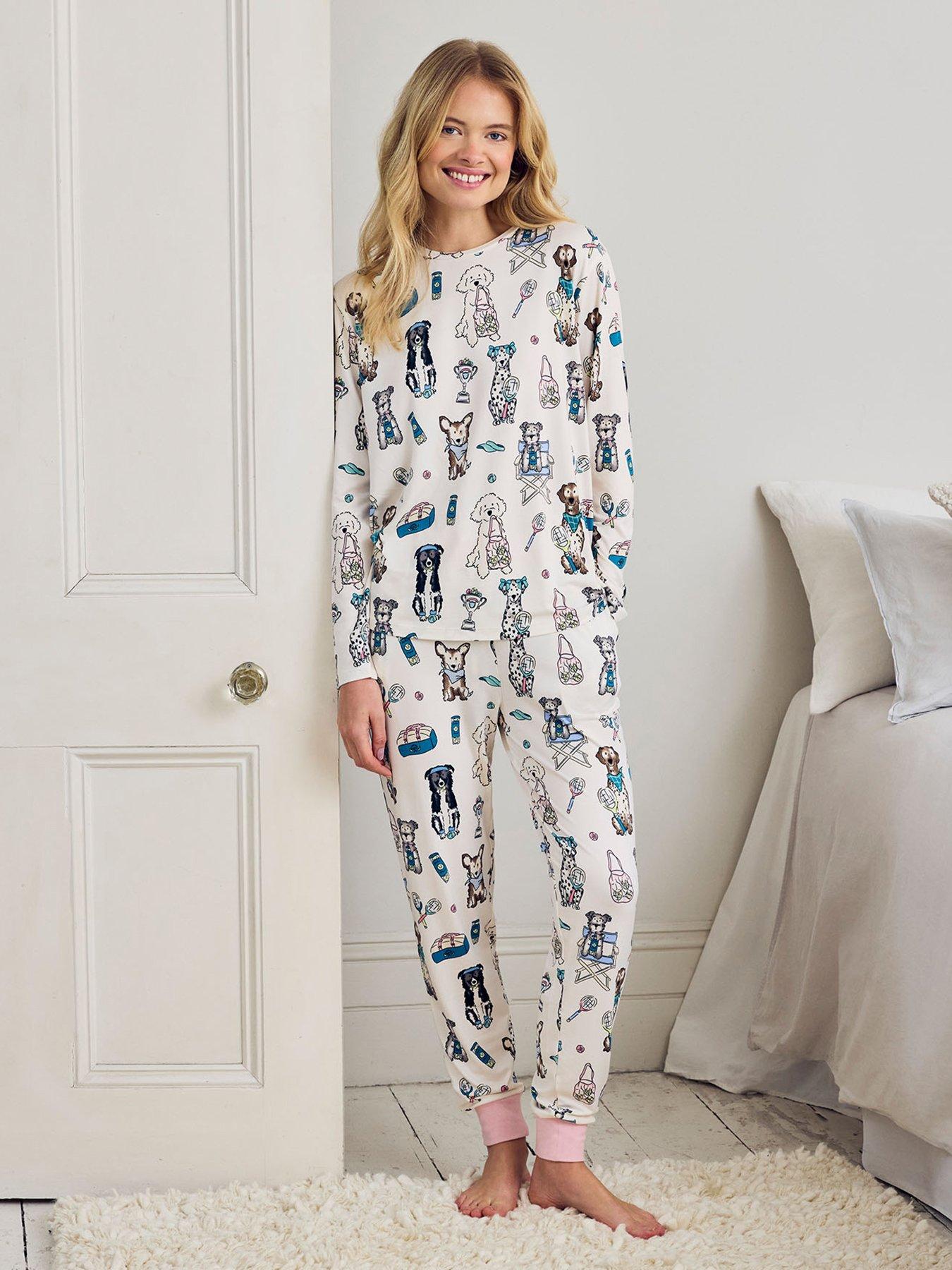 CHELSEA PEERS Tennis Dogs Print Long Pyjama Set - Cream