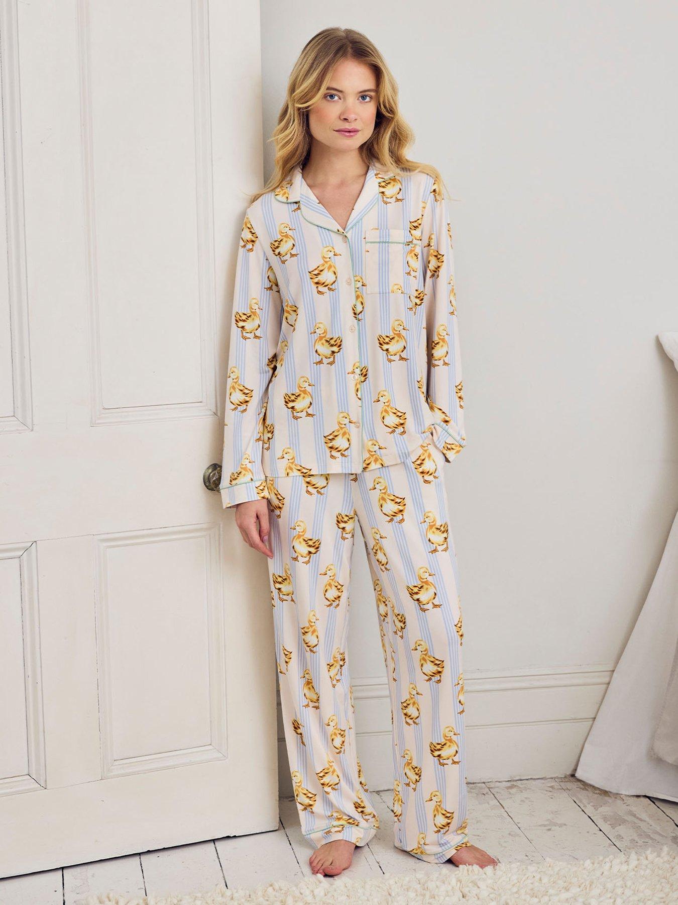 Image 1 of 4 of CHELSEA PEERS Fluffy Ducklings Stripe Long Pyjama Set