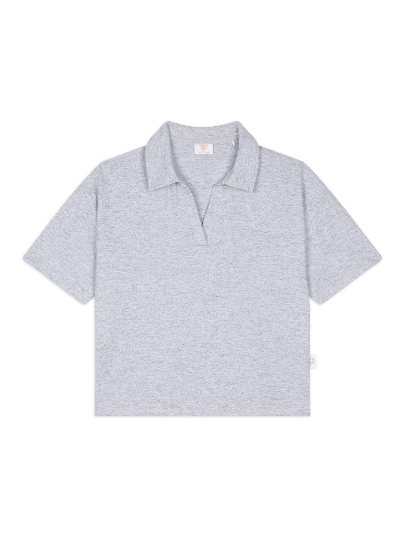 Image 6 of 6 of CHELSEA PEERS Slub-knit V-neck Short Sleeve Sweatshirt - Grey