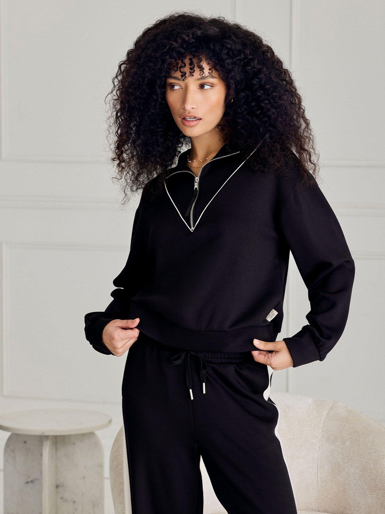 CHELSEA PEERS Luxecomfort Scuba Half-zip Long Sleeve Sweatshirt - Black