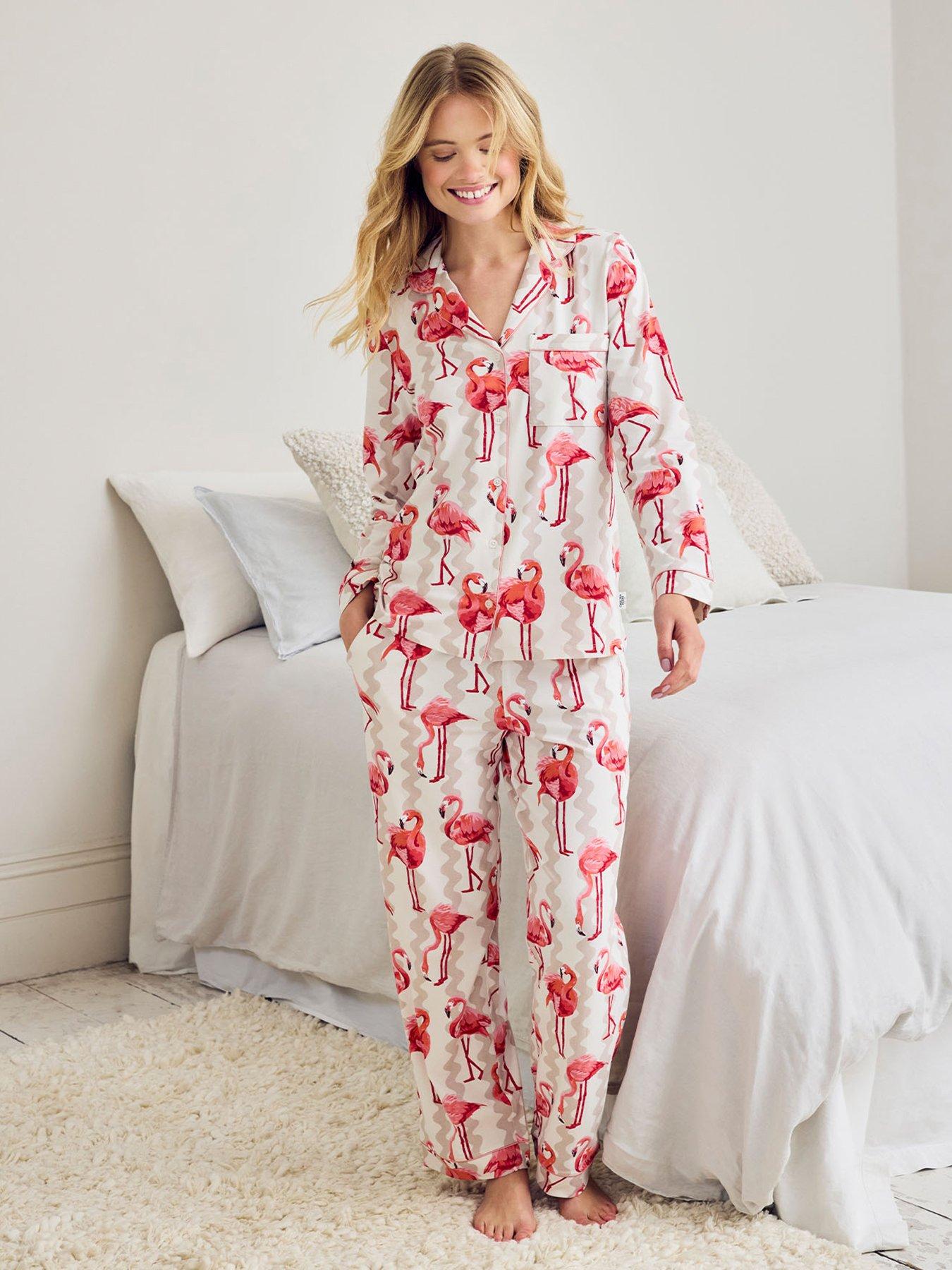 CHELSEA PEERS Chelsea Peers Cotton Flamingo Stripe Print Long Pyjama Set