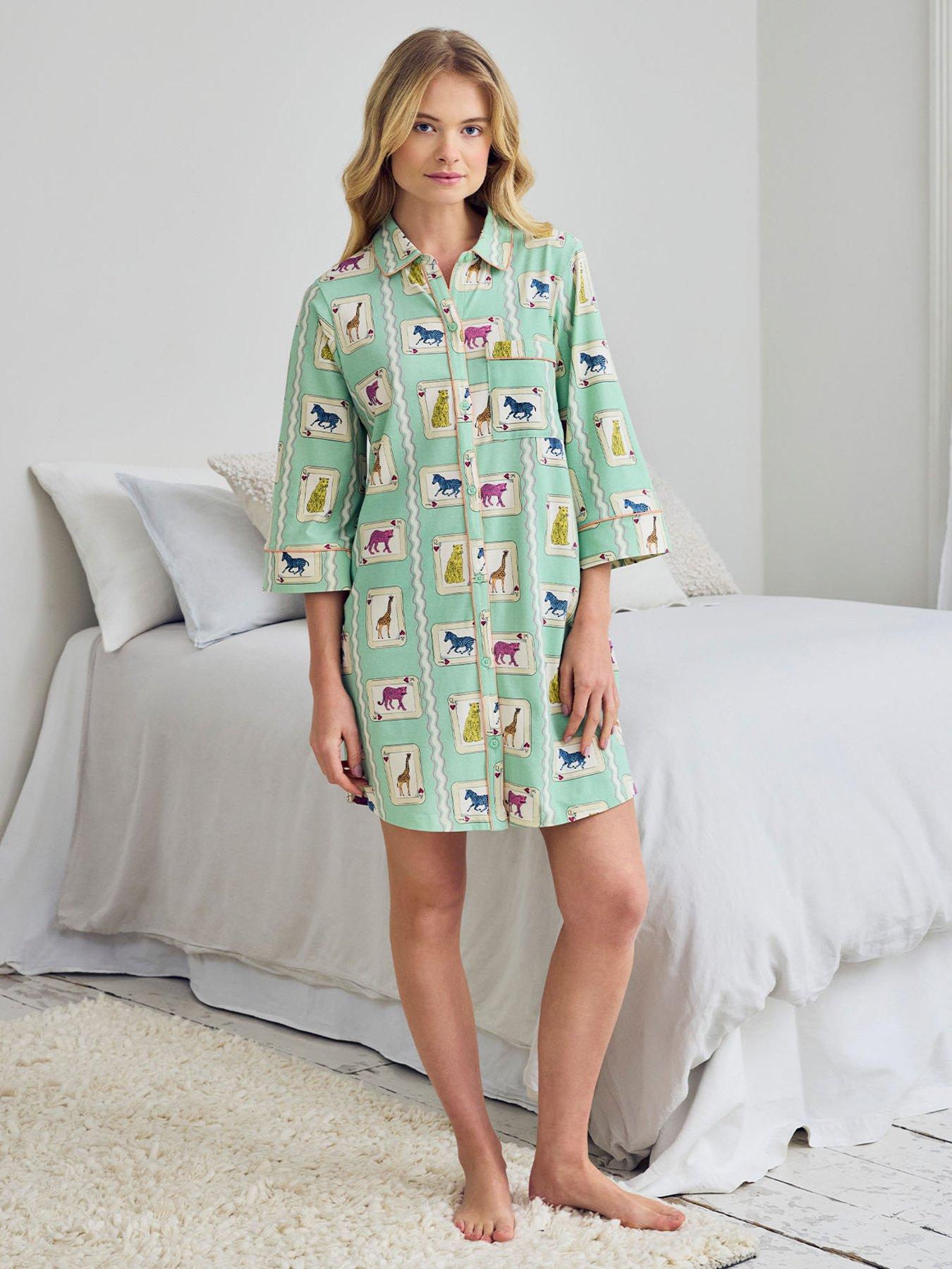 CHELSEA PEERS Organic Cotton Playing Card Animals Print Nightshirt
