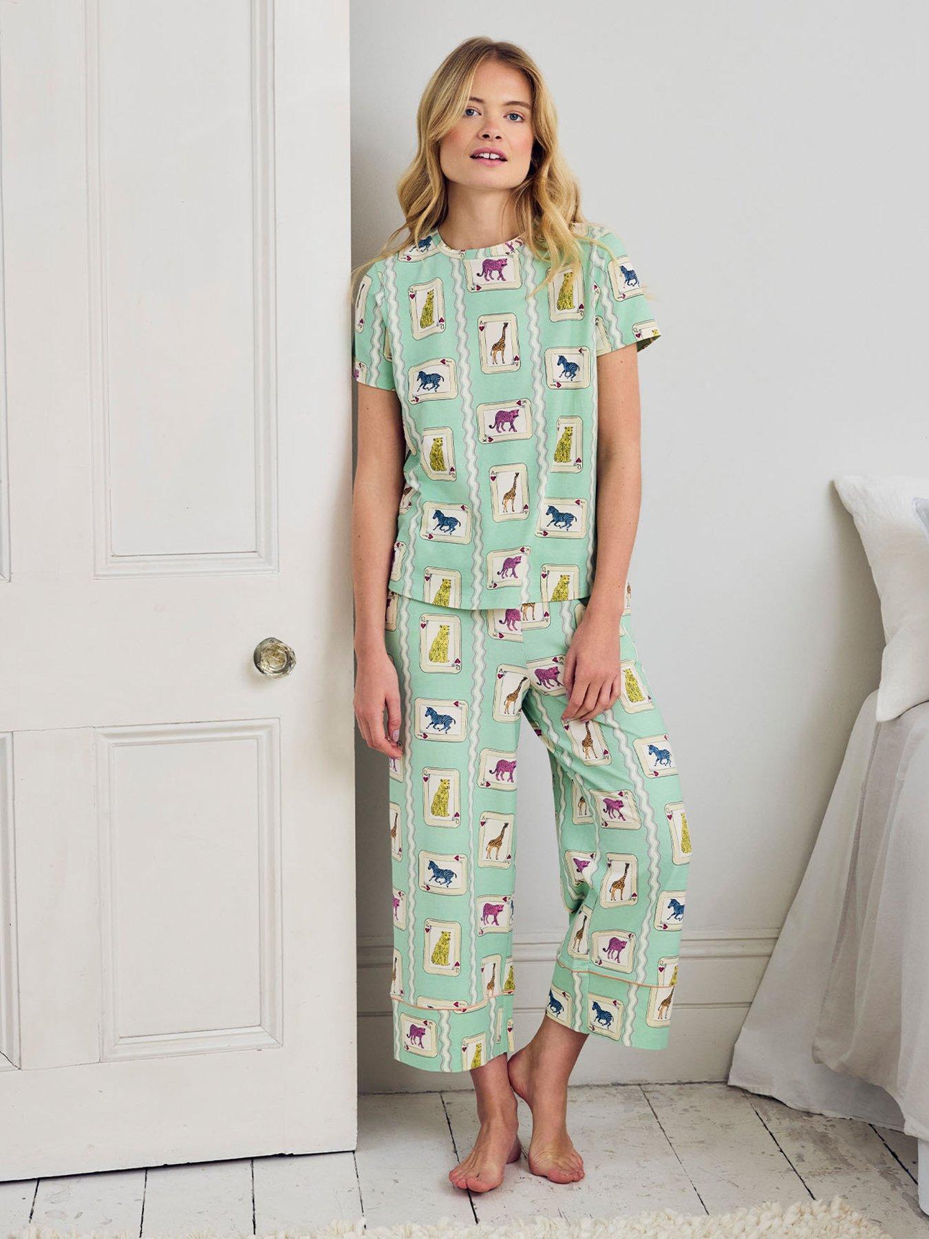 CHELSEA PEERS Chelsea Peers Cotton Playing Card Animals Print Long Pyjama Set