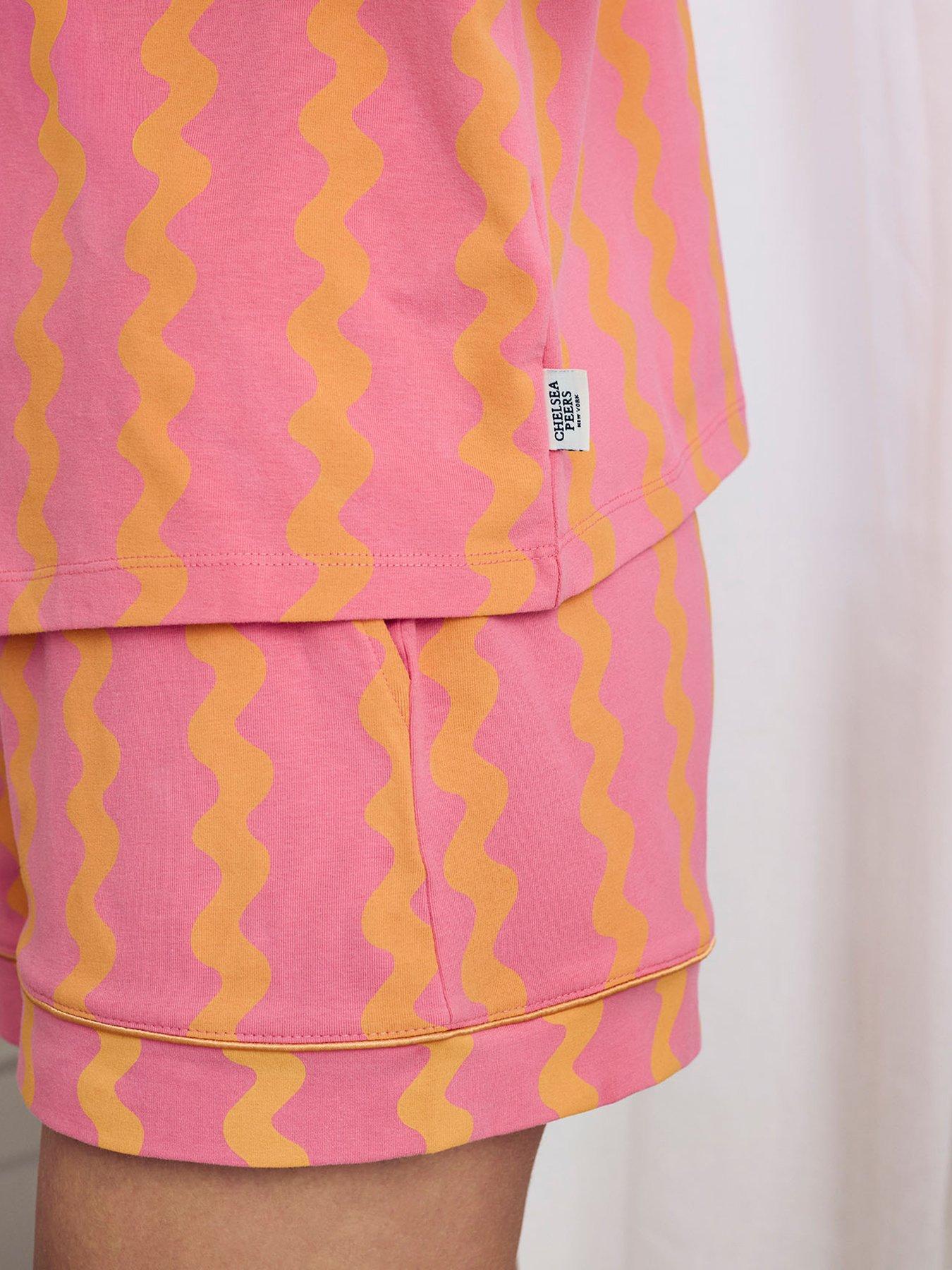 Image 7 of 7 of CHELSEA PEERS Cotton Sunset Wavy Stripe Button Up Short Pyjama Set
