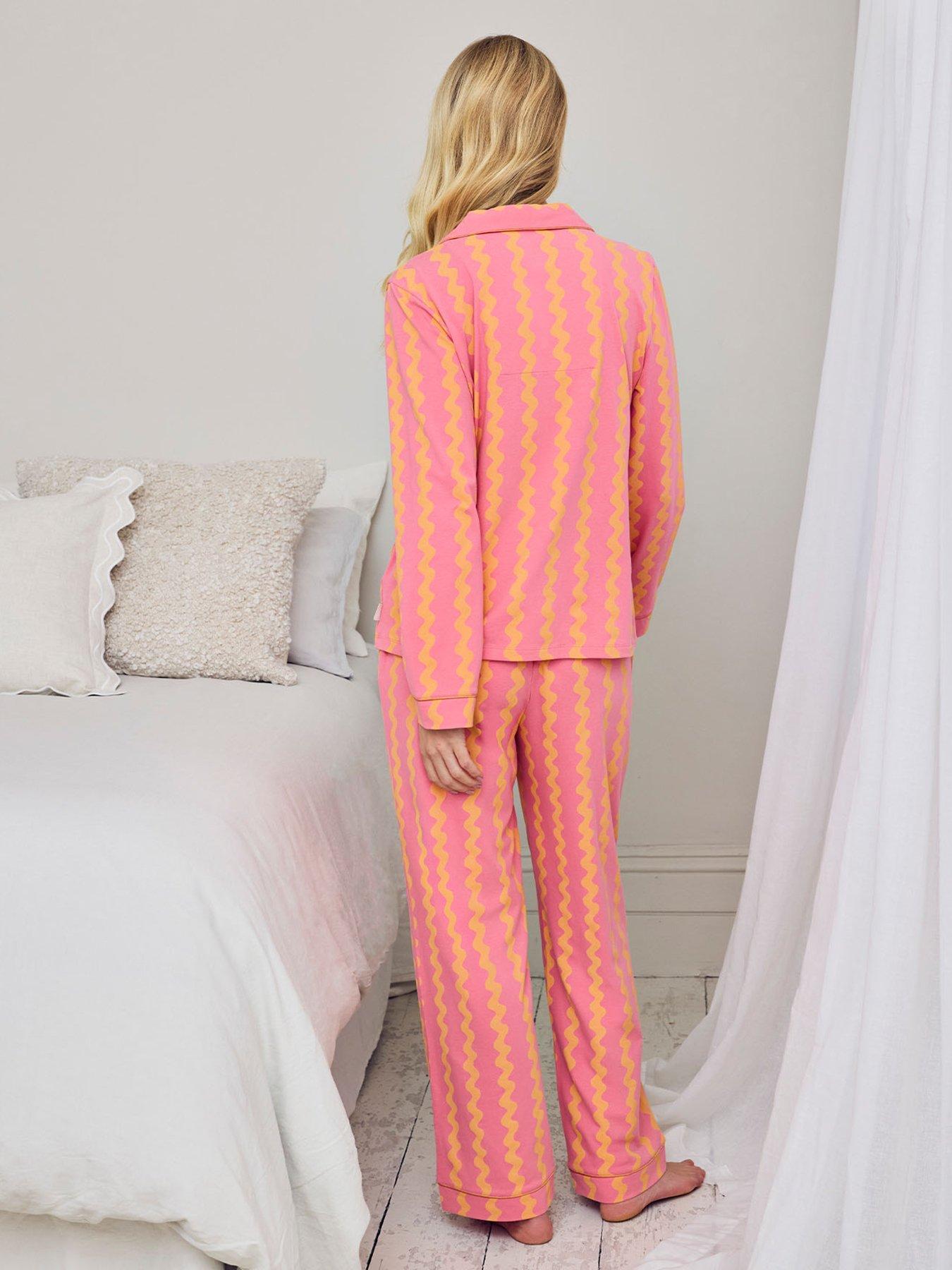 Image 2 of 7 of CHELSEA PEERS Sunset Wavy Stripe Long Pyjama Set