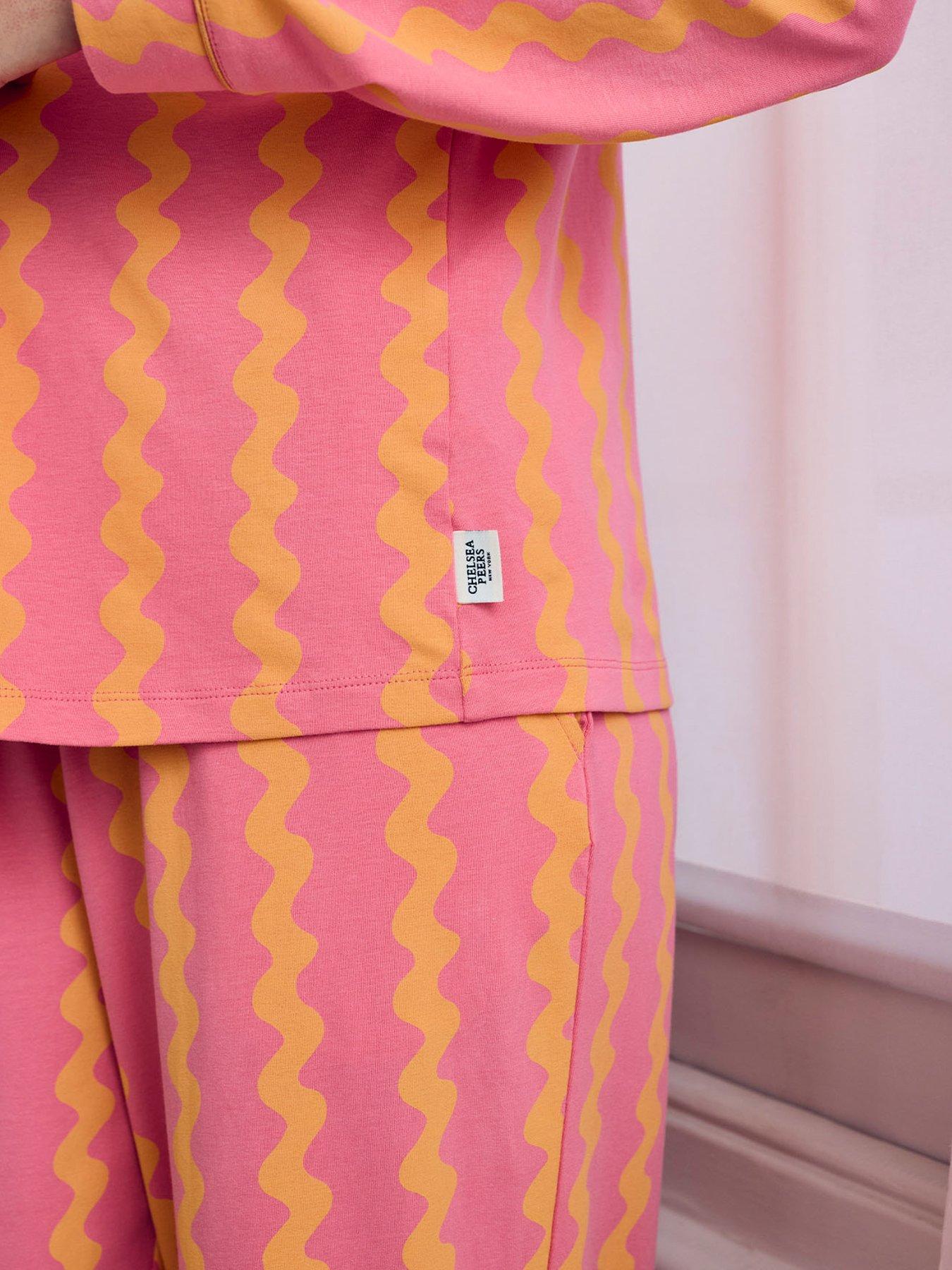Image 6 of 7 of CHELSEA PEERS Sunset Wavy Stripe Long Pyjama Set