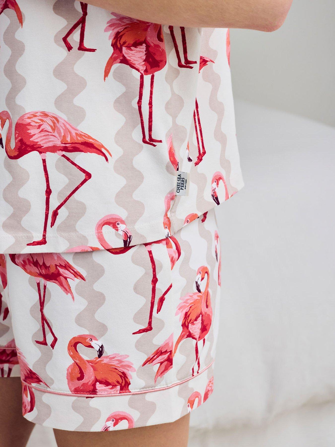 Image 5 of 6 of CHELSEA PEERS Chelsea Peers&nbsp;Cotton Flamingo Stripe Print Short Pyjama Set