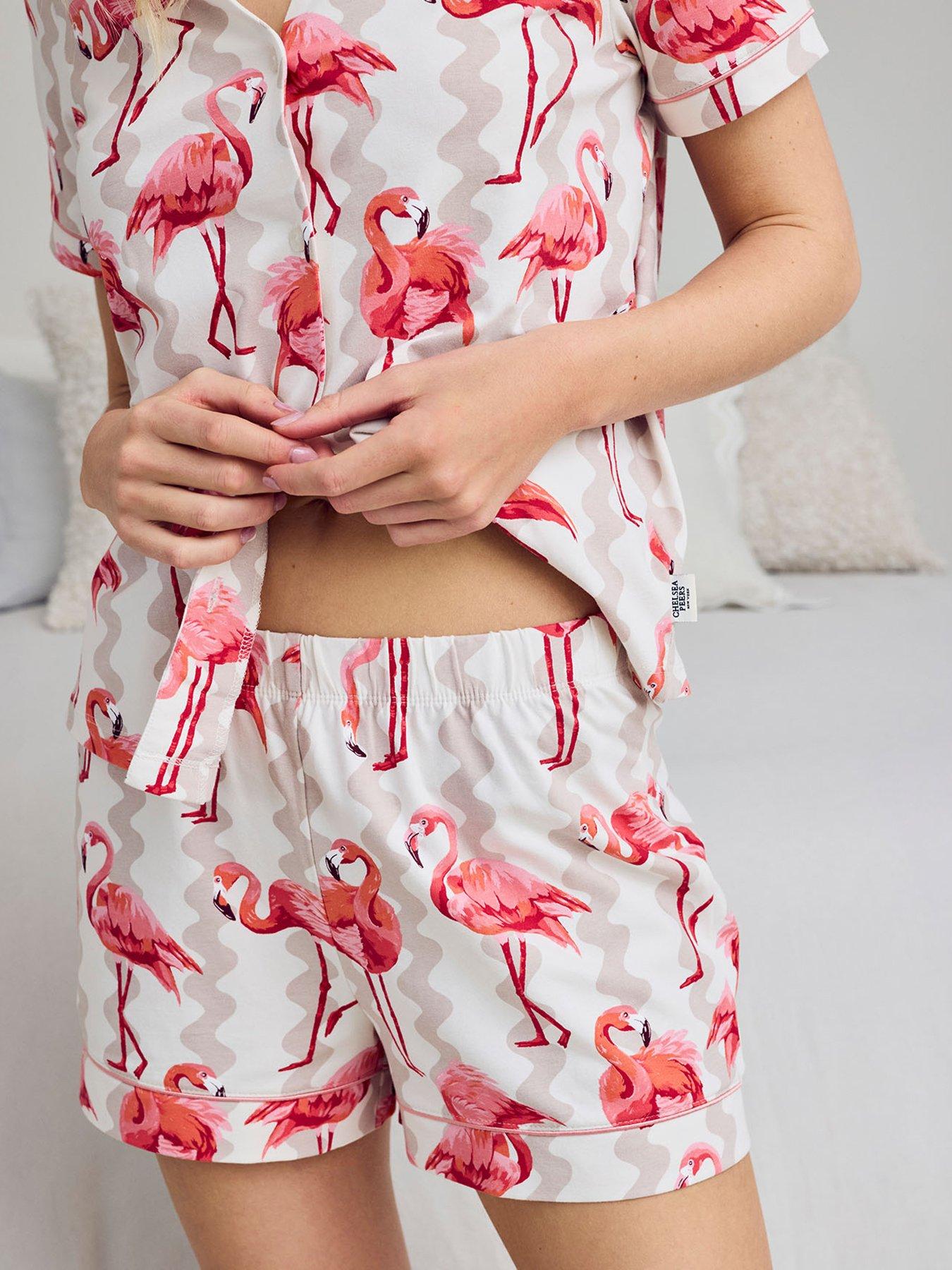 Image 6 of 6 of CHELSEA PEERS Chelsea Peers&nbsp;Cotton Flamingo Stripe Print Short Pyjama Set