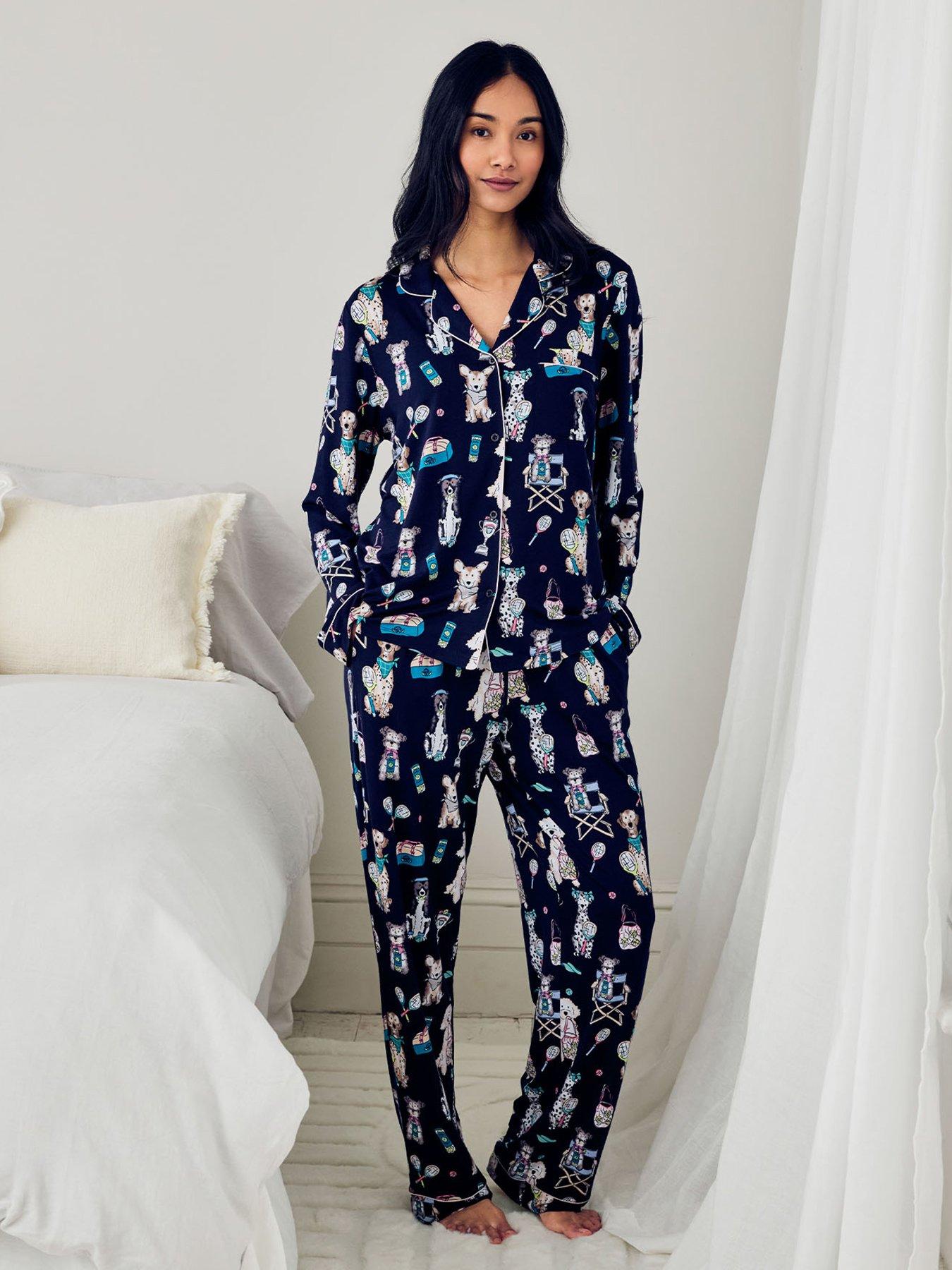 CHELSEA PEERS Chelsea Peers Modal Tennis Dogs Print Long Pyjama Set - Navy