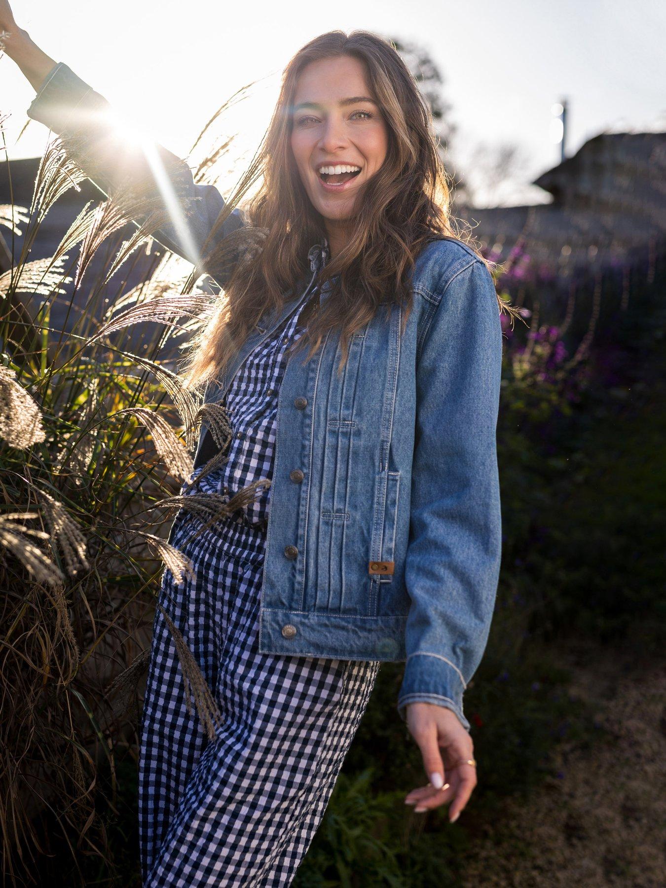 front image of brakeburn-ruffle-neck-jacket-blue