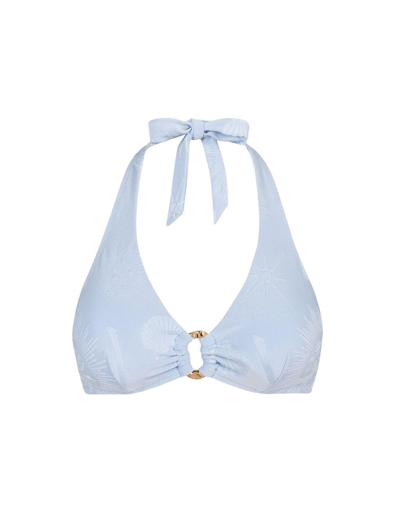 Image 5 of 6 of CHELSEA PEERS Jacquard Textured Halter Neck Top - Blue