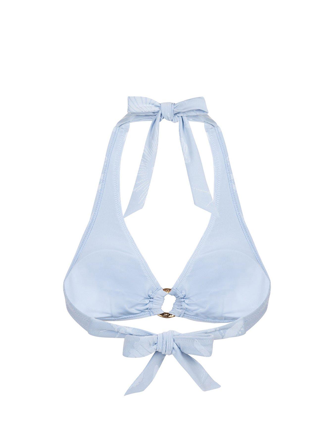 Image 6 of 6 of CHELSEA PEERS Jacquard Textured Halter Neck Top - Blue