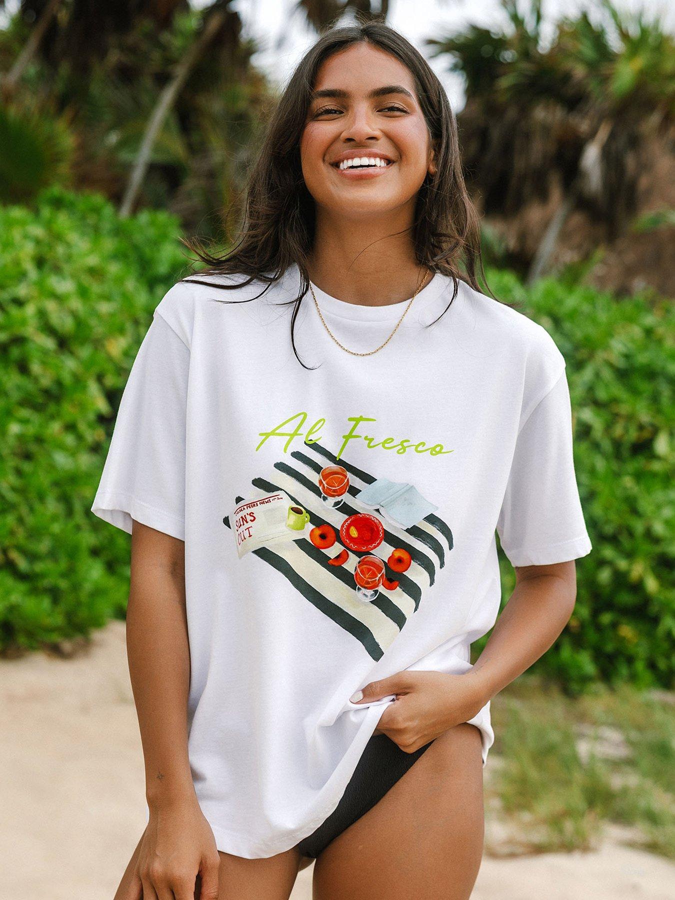 Image 1 of 4 of CHELSEA PEERS Oversized Graphic T-Shirt - White