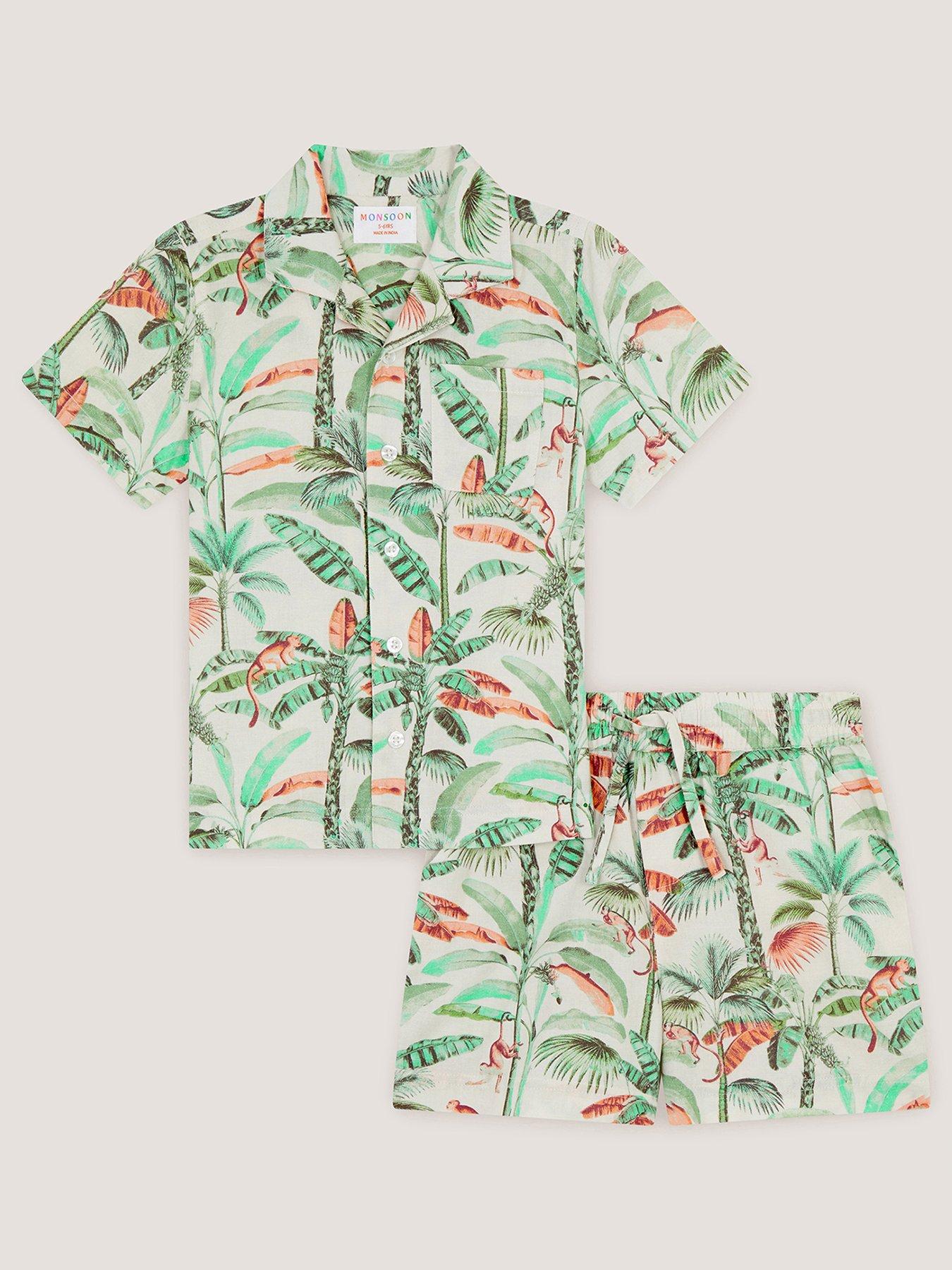 Monsoon Boys Tropical Palm Print Set - Light Cream
