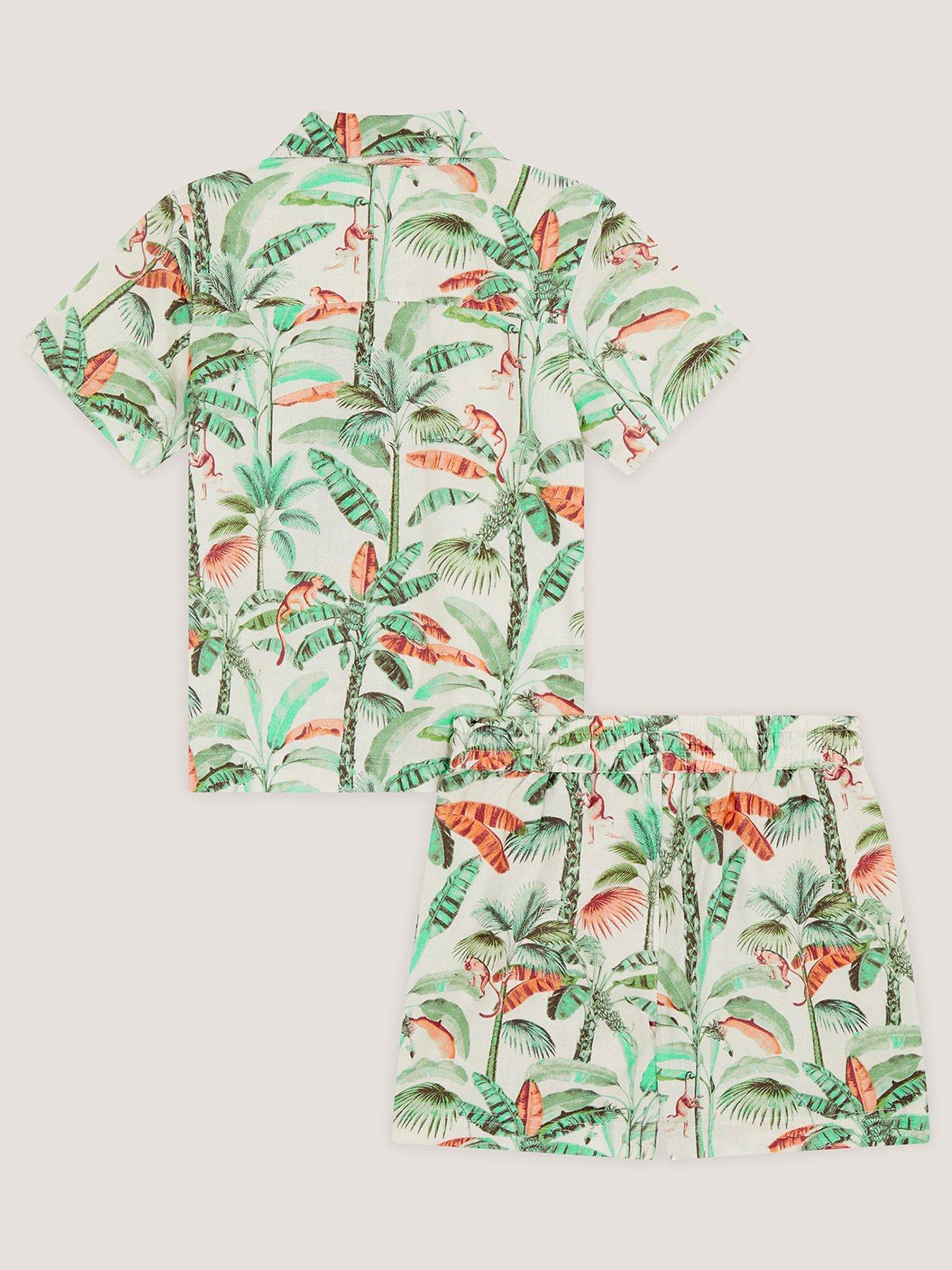 Image 2 of 3 of Monsoon Boys Tropical Palm Print Set - Light Cream