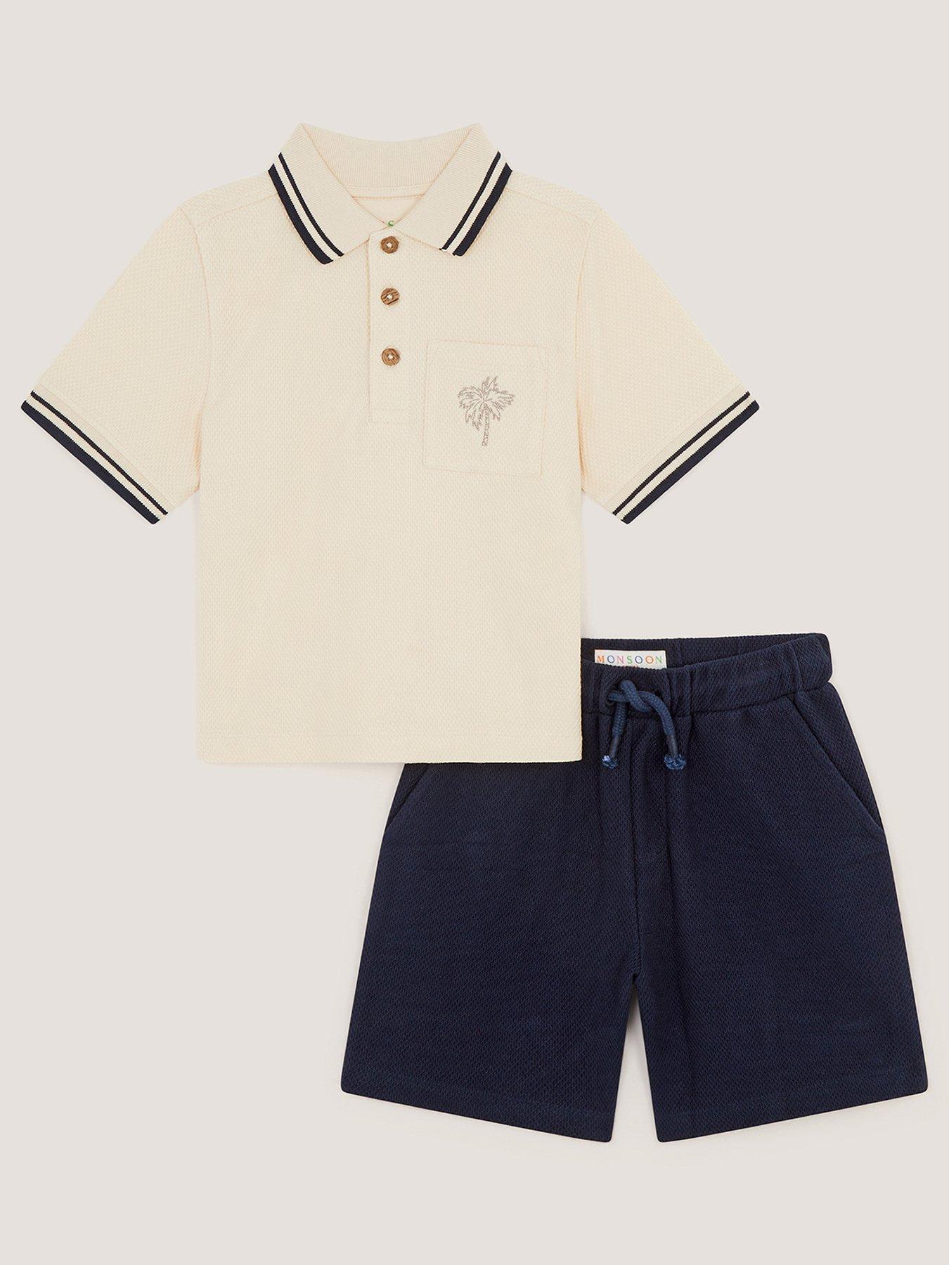 Image 1 of 3 of Monsoon Boys Contrast Jersey Polo And Shorts Set - Beige