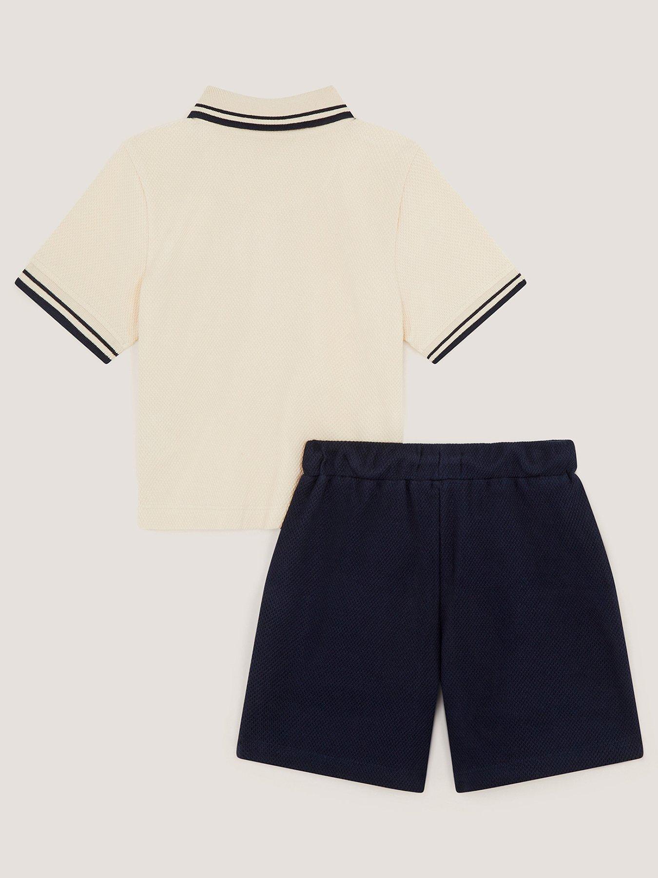 Image 2 of 3 of Monsoon Boys Contrast Jersey Polo And Shorts Set - Beige