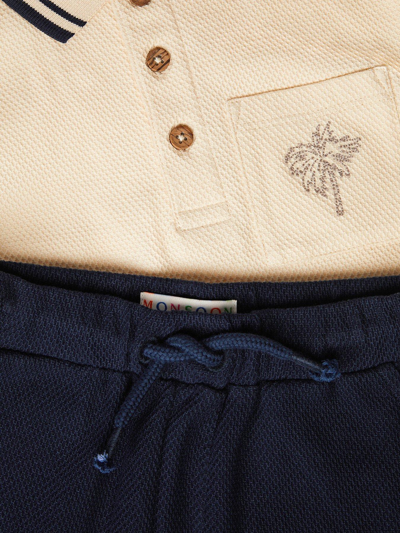 Image 3 of 3 of Monsoon Boys Contrast Jersey Polo And Shorts Set - Beige