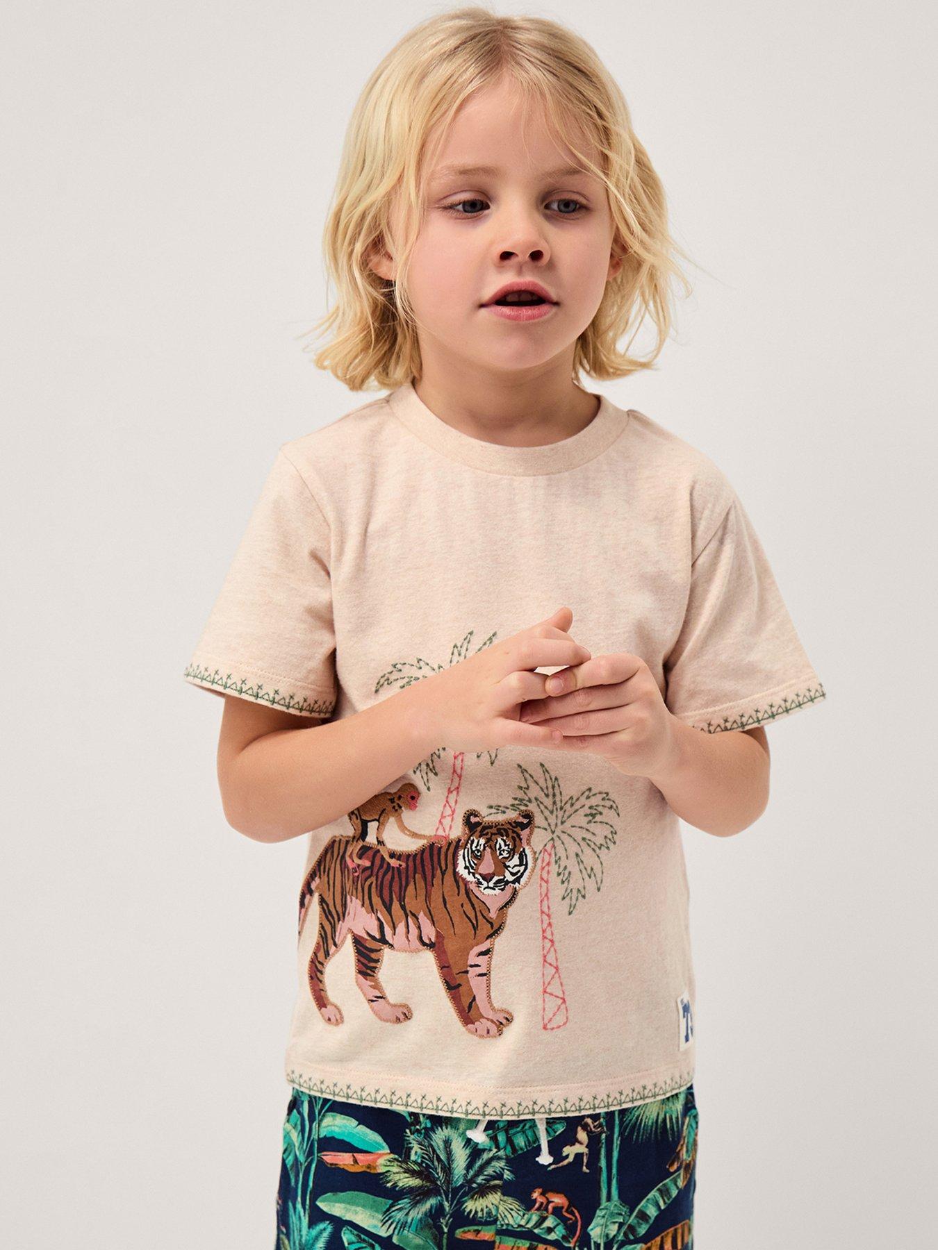 Monsoon Boys Palm Tiger Embroidered T-Shirt - Cream