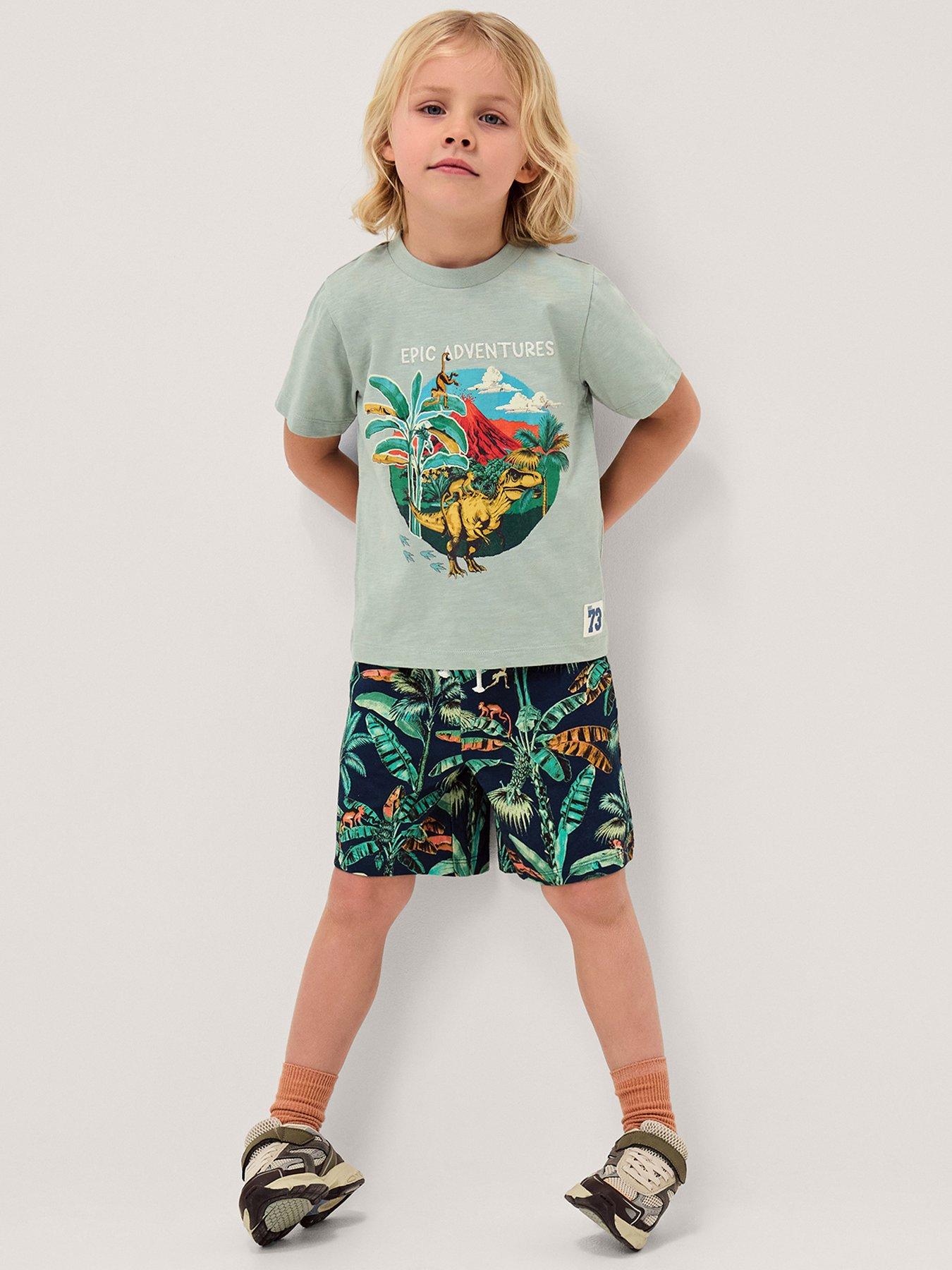 Image 1 of 4 of Monsoon Boys Epic Adventures Dino T-Shirt &amp; Shorts Set - Green