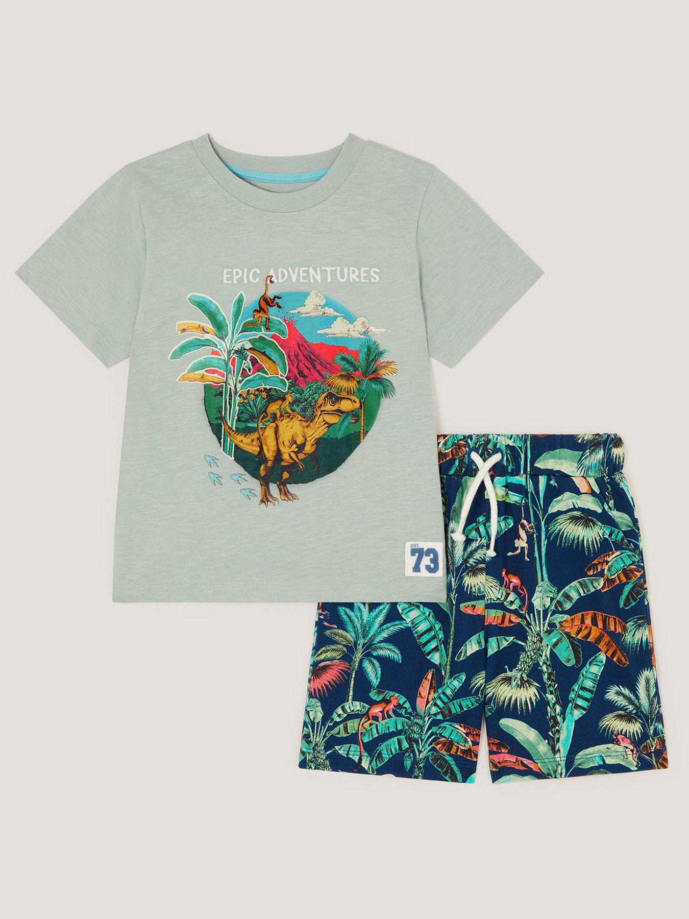 Image 2 of 4 of Monsoon Boys Epic Adventures Dino T-Shirt &amp; Shorts Set - Green