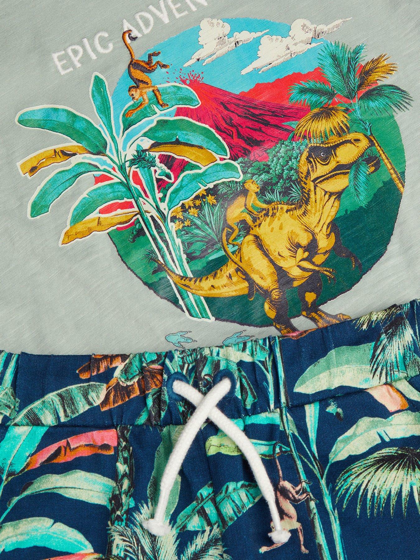 Image 4 of 4 of Monsoon Boys Epic Adventures Dino T-Shirt &amp; Shorts Set - Green