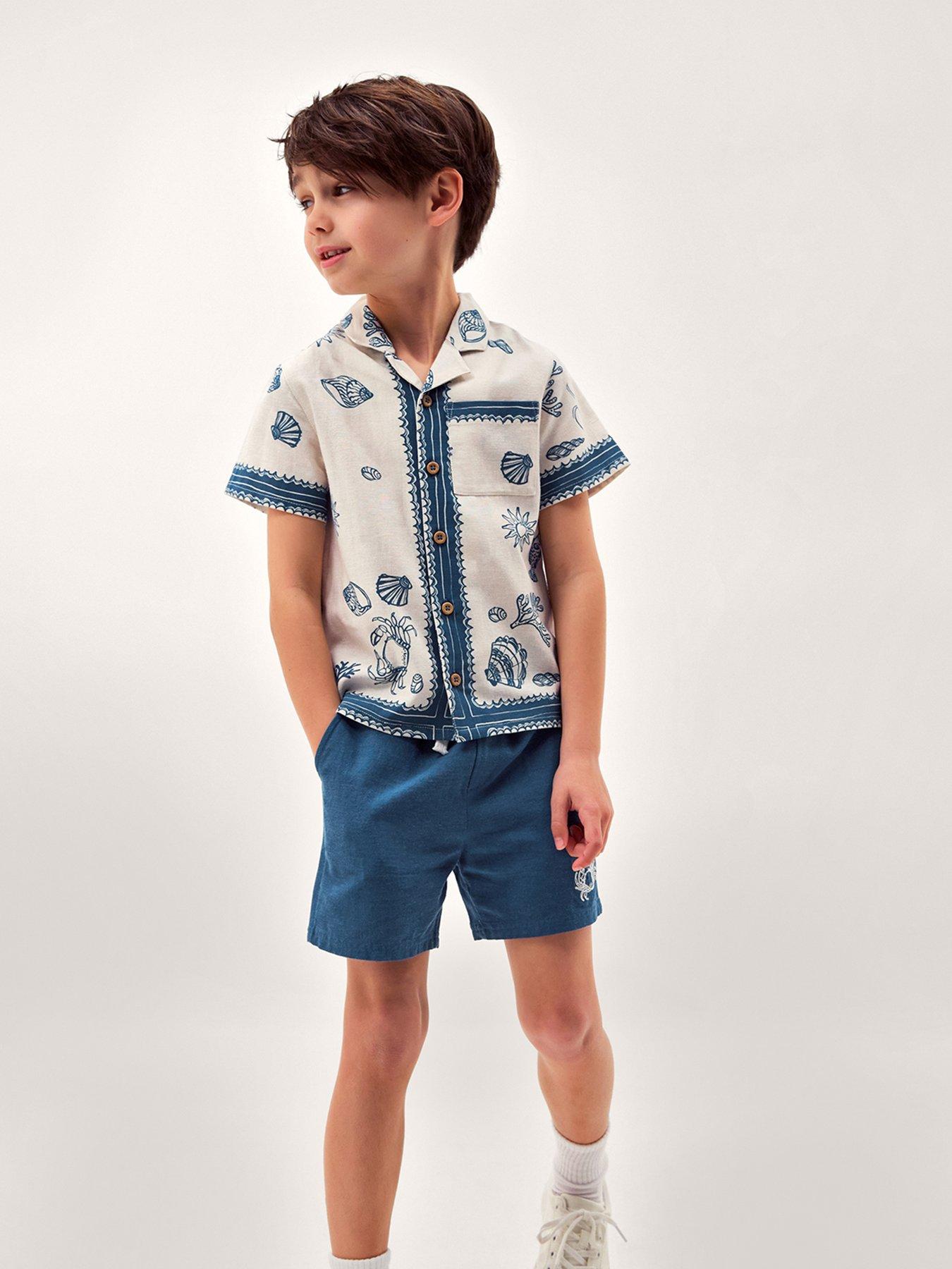 Monsoon Boys Crab And Shell Woven Set - Navy
