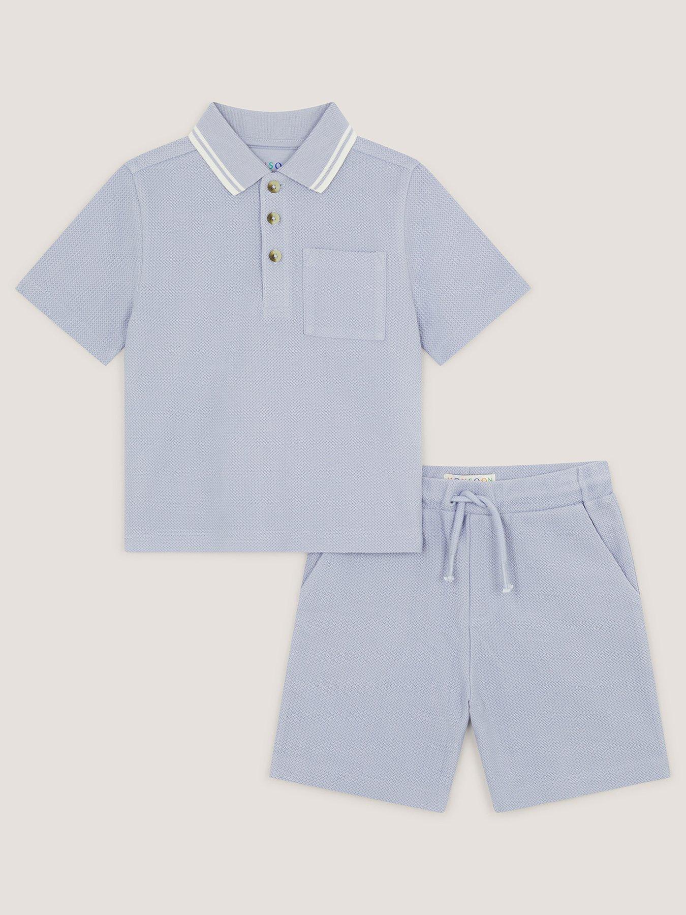 Monsoon Boys Jersey Polo and Shorts Set - Blue