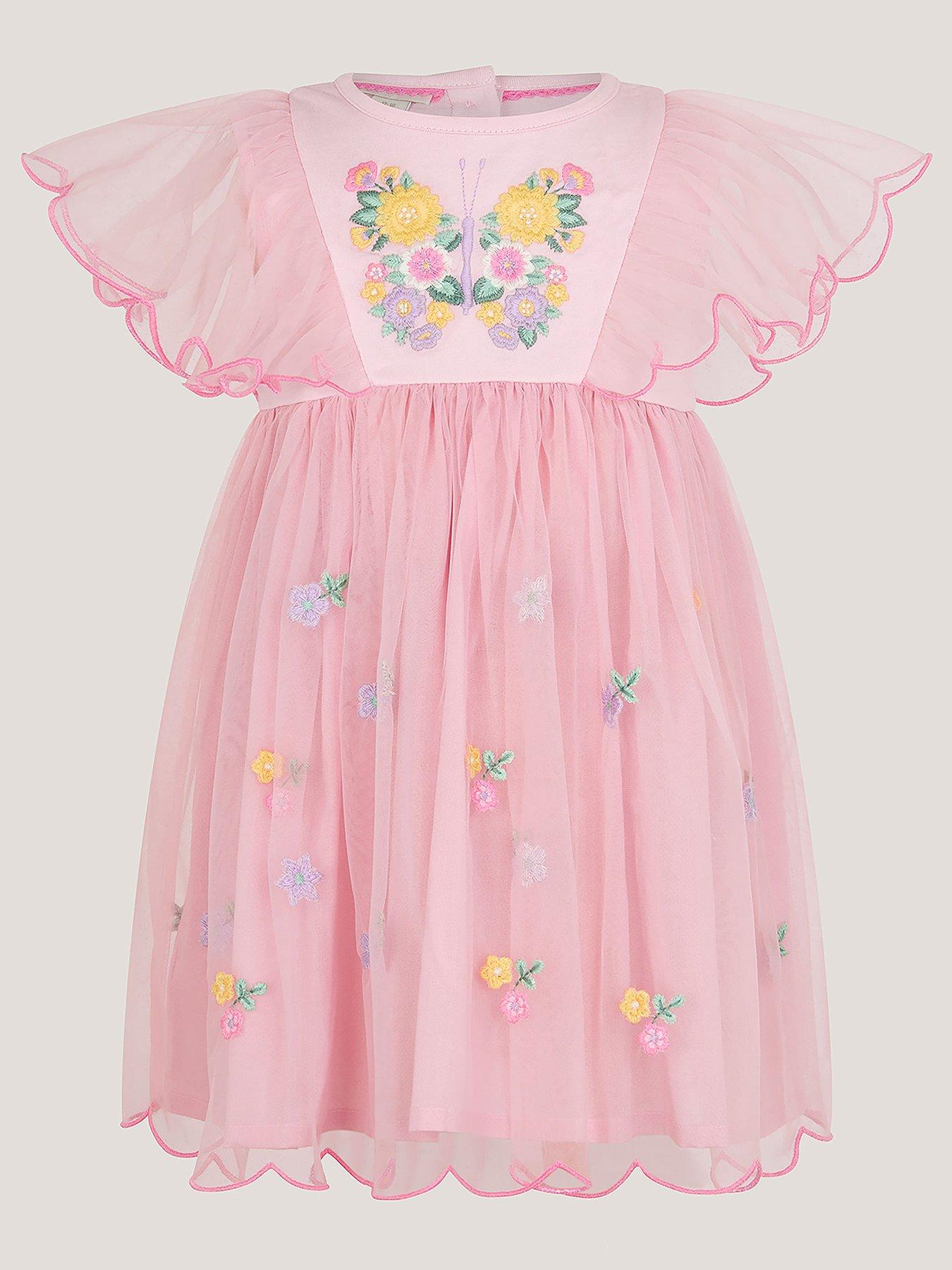 Monsoon Baby Girls Jersey Mesh Butterfly Dress - Pink