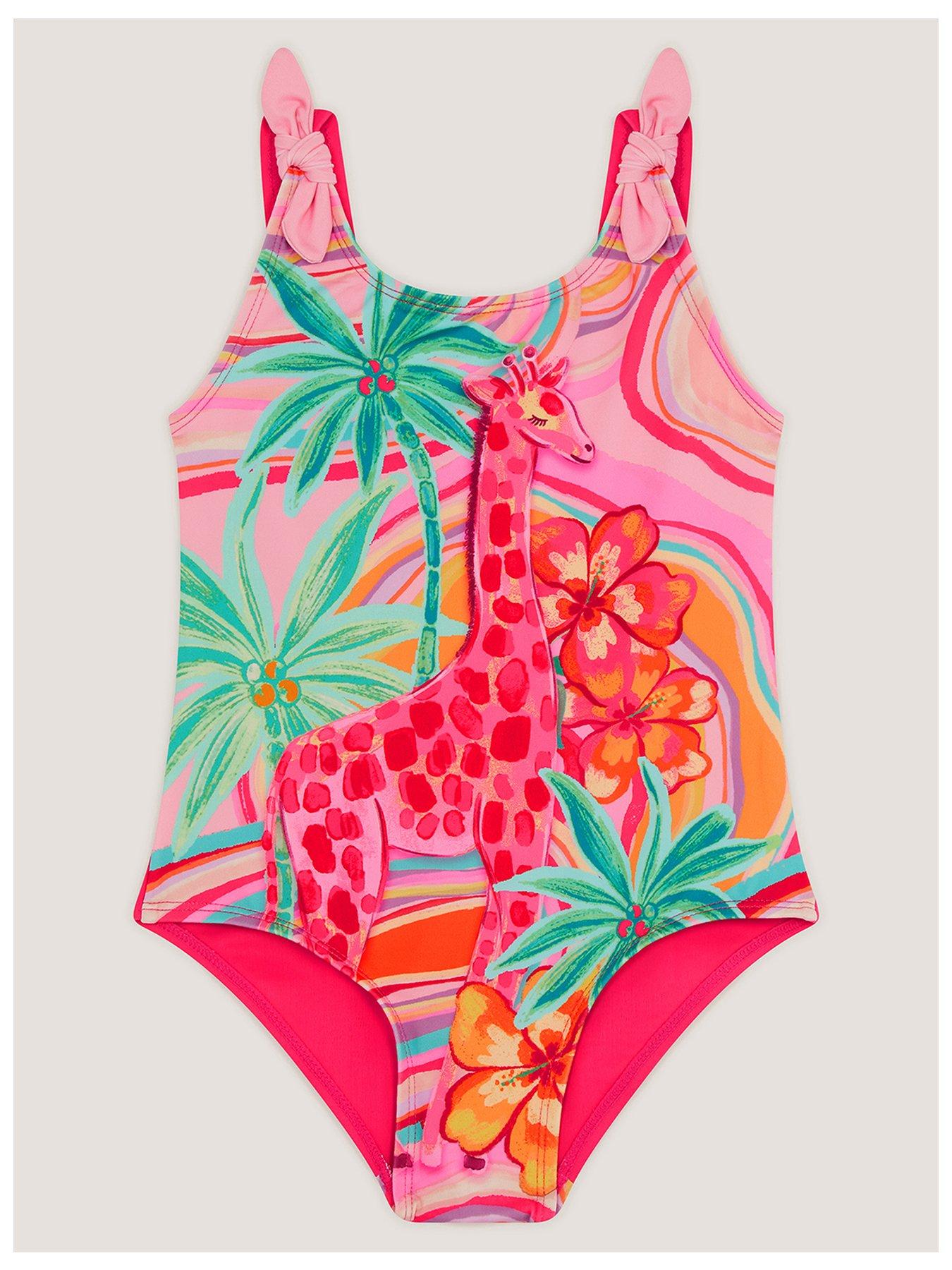 Image 2 of 4 of Monsoon Girls Giraffe Graphic Swimsuit - Orange