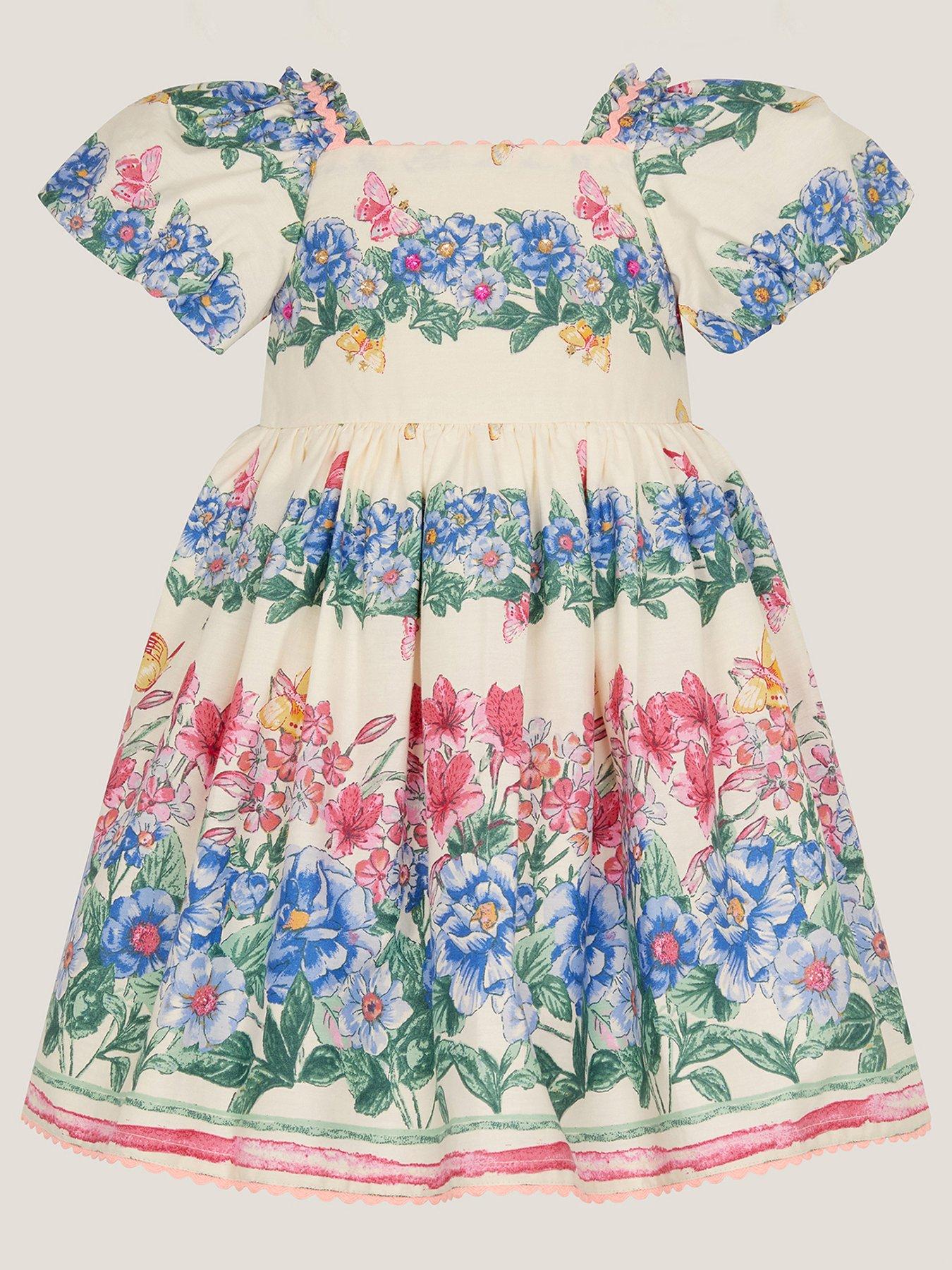 Monsoon Baby Girls Clara Floral Print Dress - Light Cream