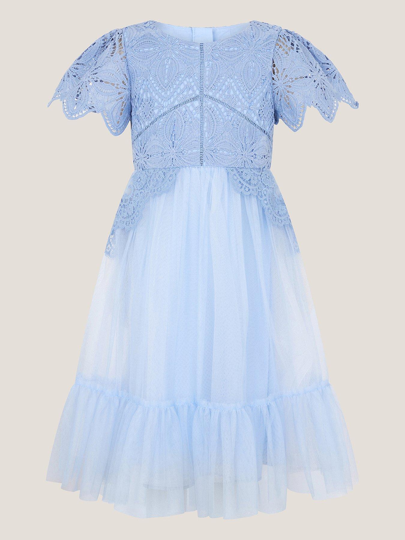 Monsoon Girls Monica Lace Dress - Light Blue | Littlewoods