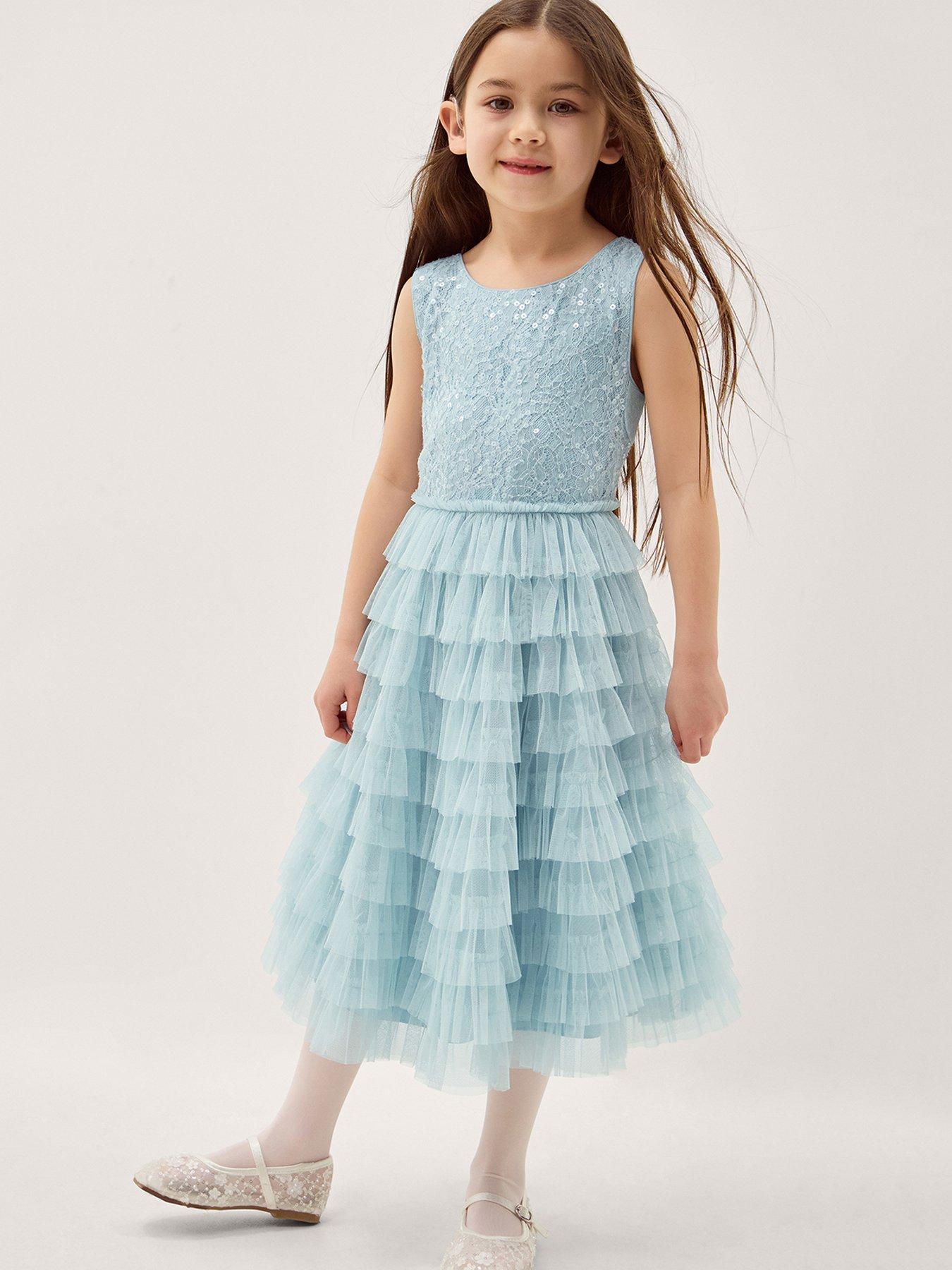Monsoon Girls Lacey Sequin Taylor Frill Dress - Blue