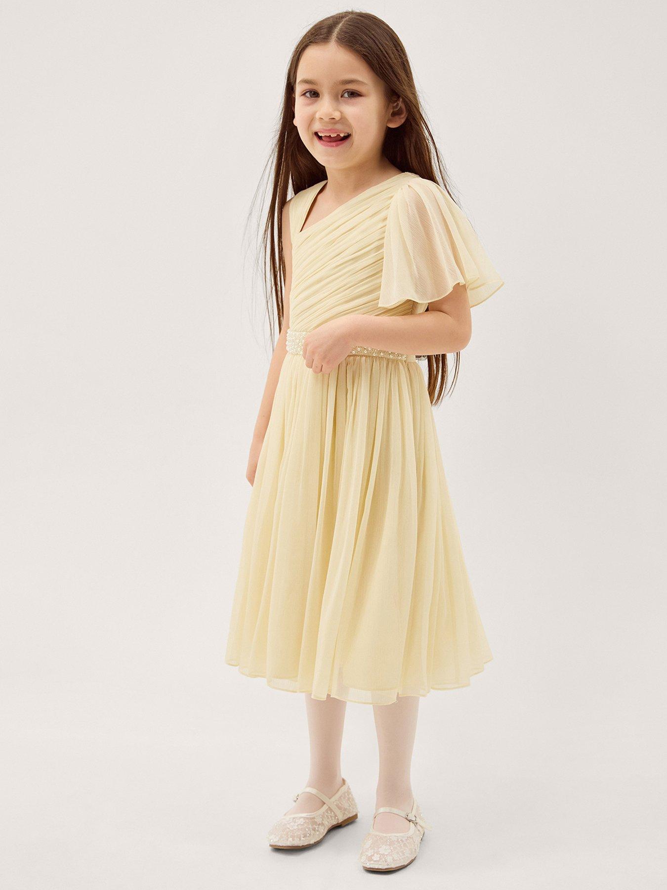 Monsoon Girls Amalthea 1 Shoulder Pearl Dress - Light Yellow