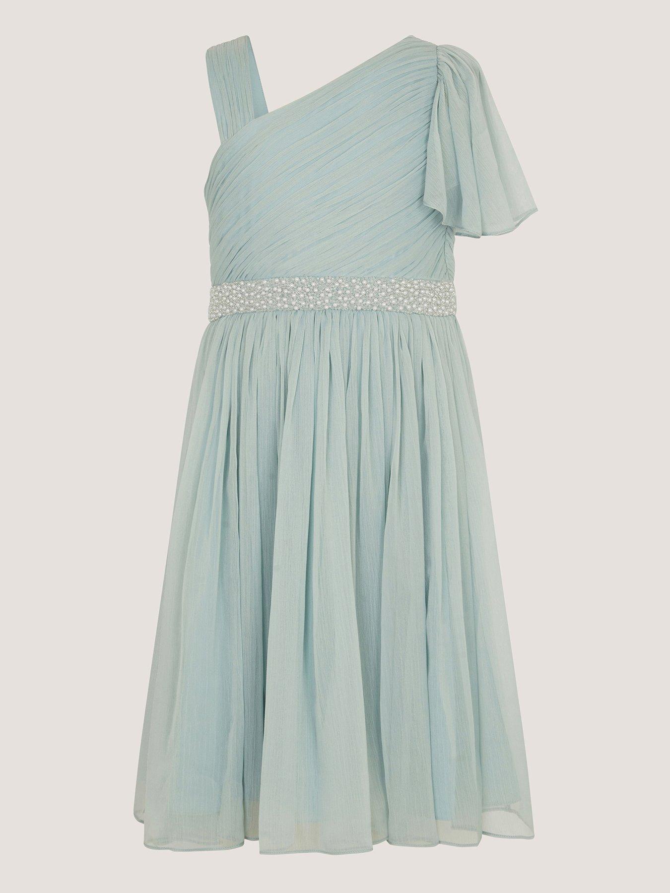 Monsoon Girls Amalthea 1 Shoulder Pearl Dress - Light Green