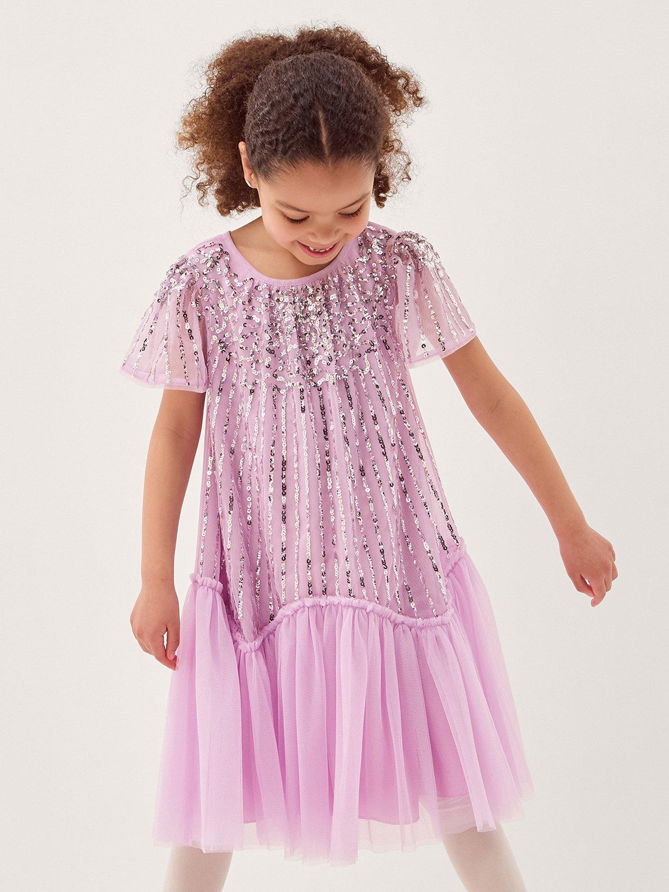Monsoon Girls Elena Sequin Cap Sleeve Dress - Light Purple