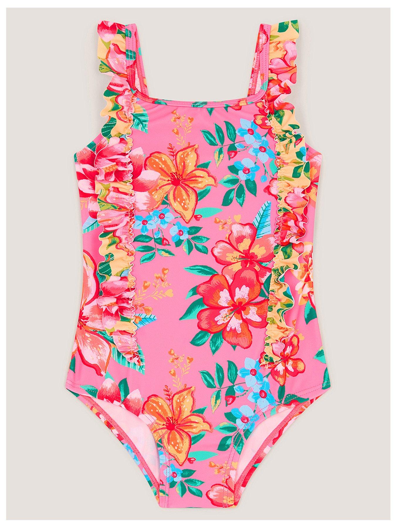 Image 1 of 3 of Monsoon Baby Girls Floral Swimsuit - Yellow