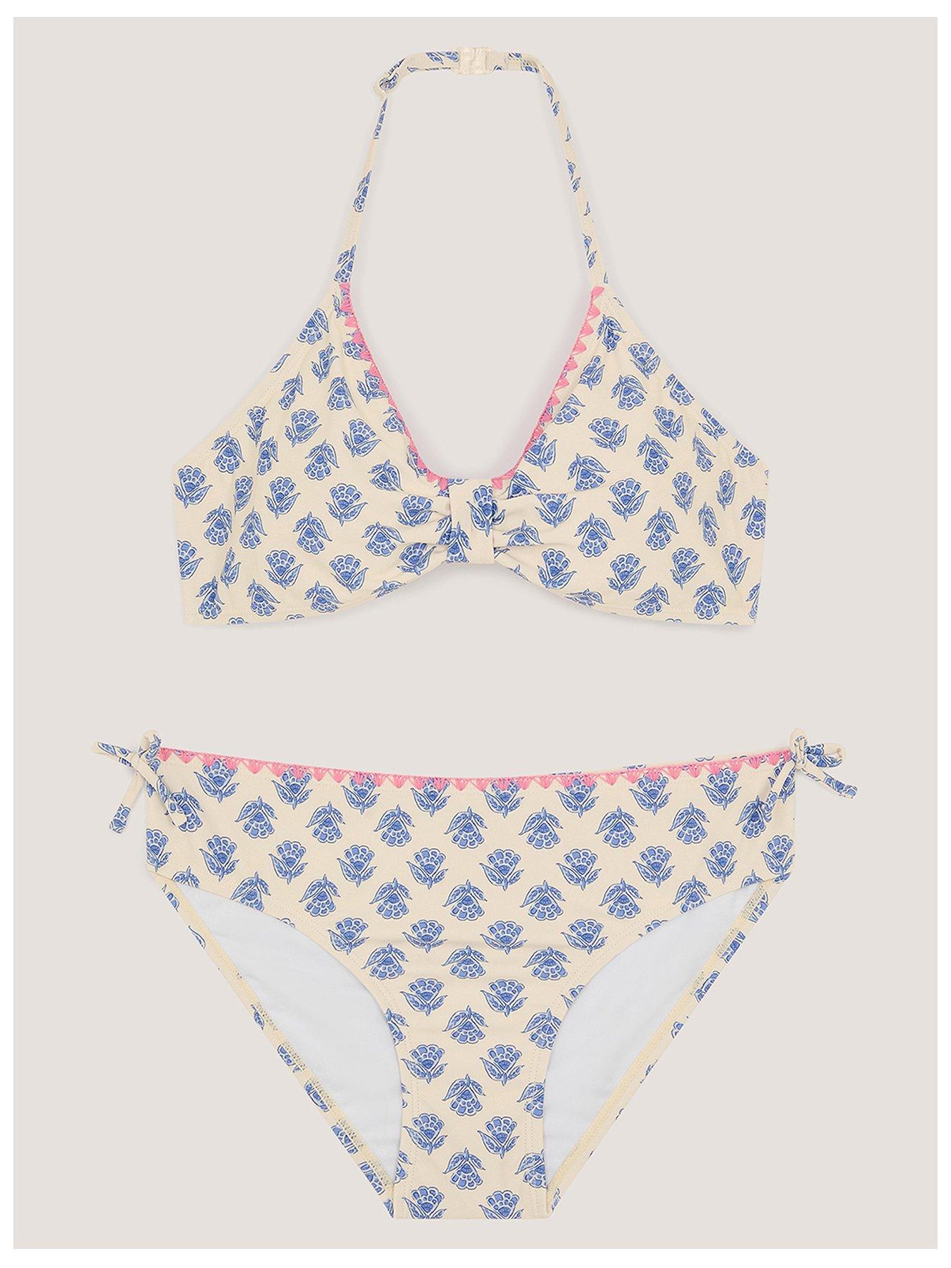 Monsoon Girls Woodblock Print Bikini - White