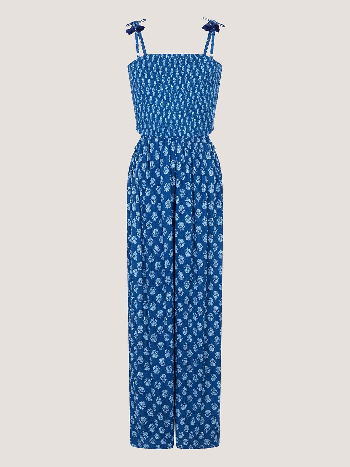 Monsoon Girls Woodblock Cutout Jumpsuit - Navy
