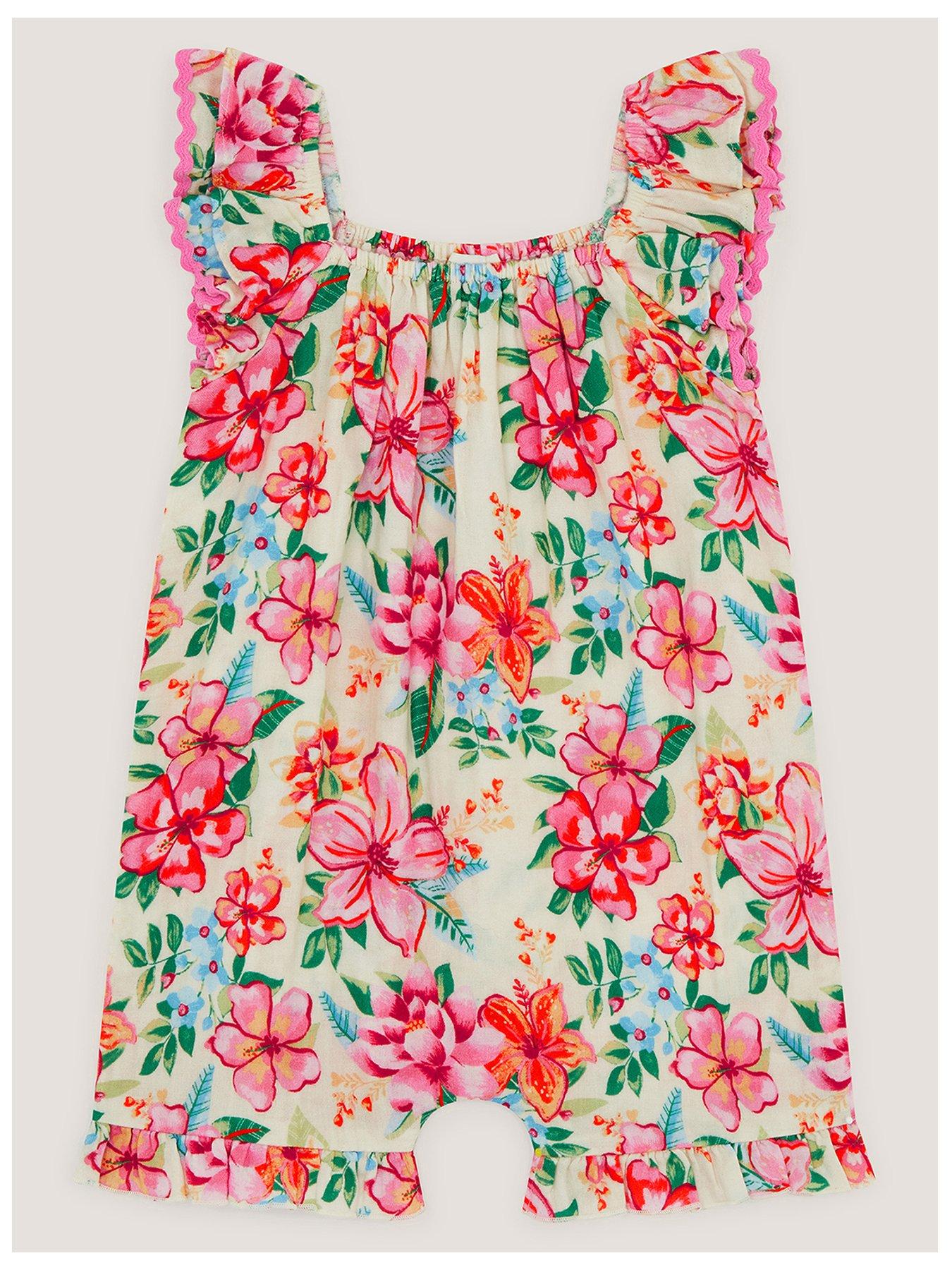 Monsoon Baby Girls Floral Romper - Light Cream
